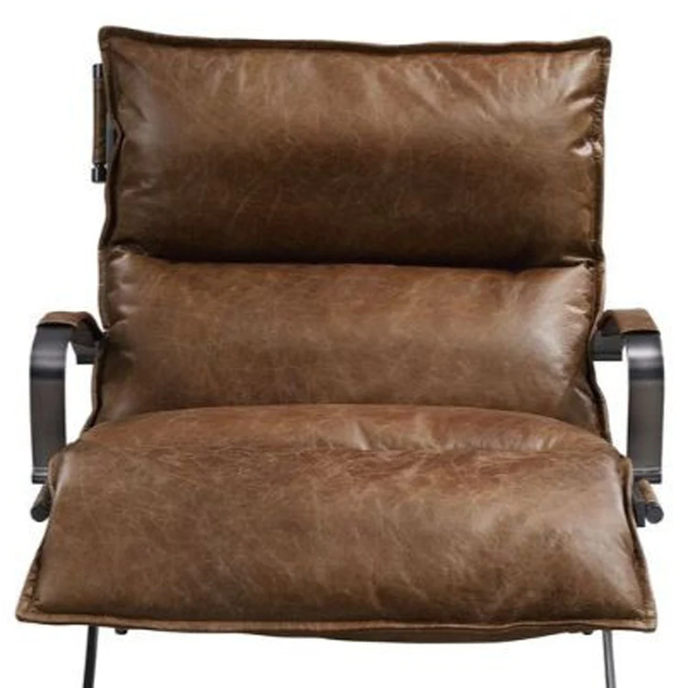 28" Brown Top Grain Leather And Steel Lounge Chair By Homeroots - Image 4