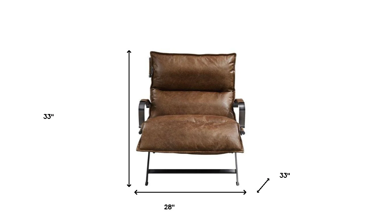 28" Brown Top Grain Leather And Steel Lounge Chair By Homeroots - Image 5