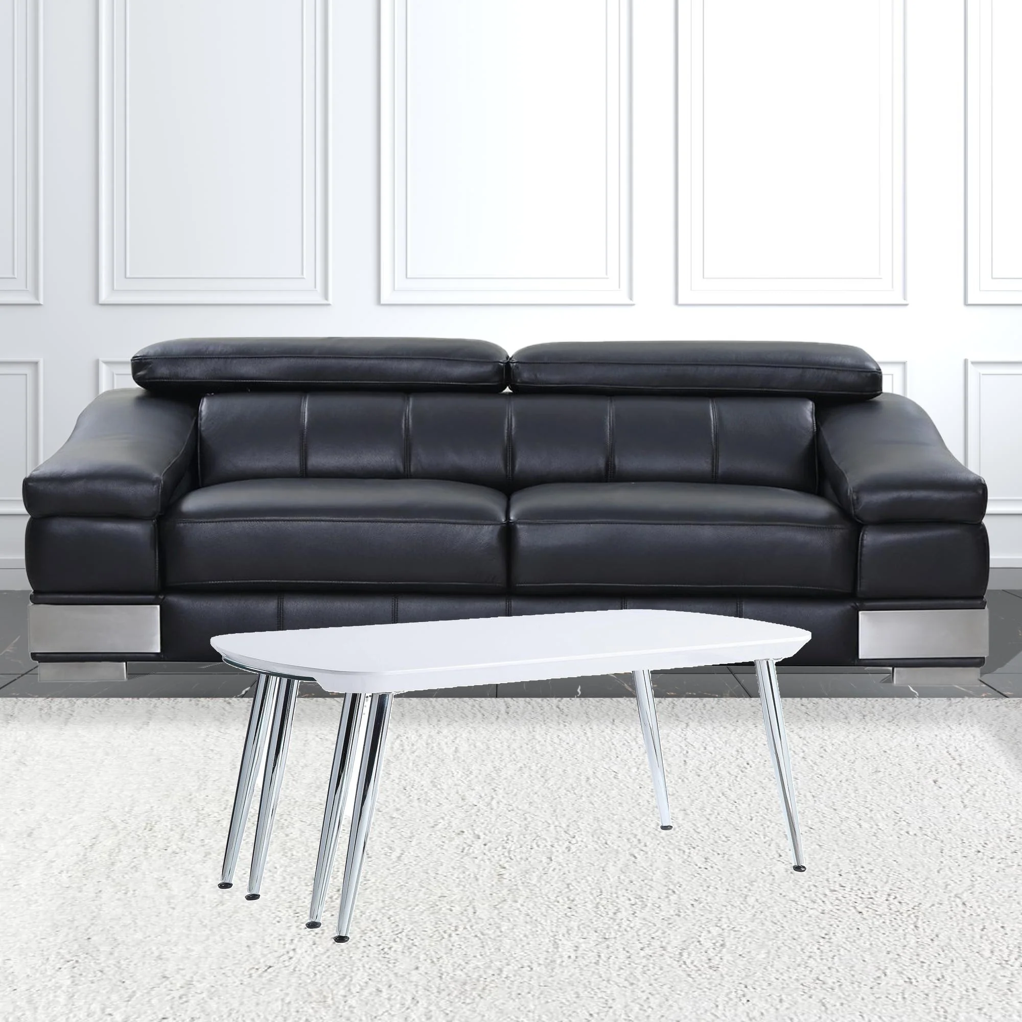 28" Chrome And White Glass Manufactured Wood And Metal Free Form Coffee Table By Homeroots - Image 3
