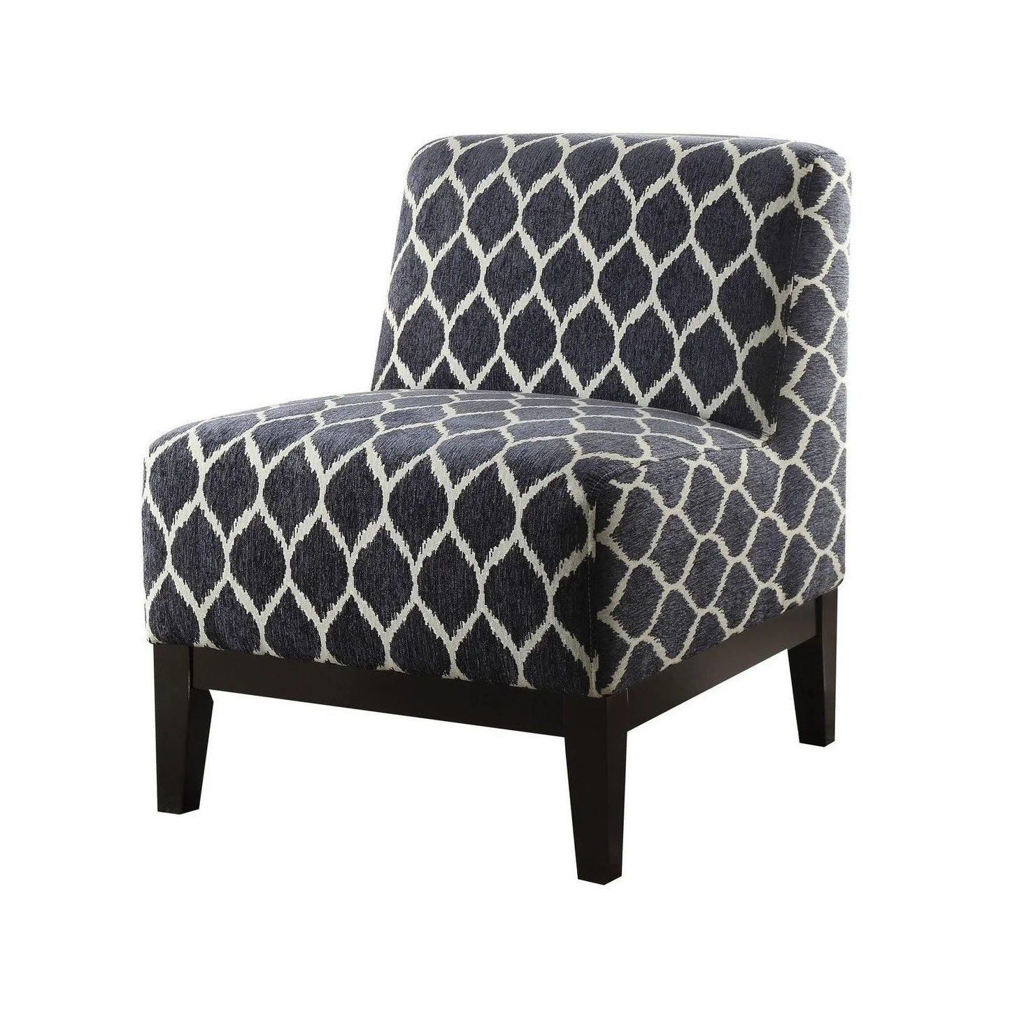 28" Dark Blue Chenille And Black Trellis Slipper Chair By Homeroots - Image 3