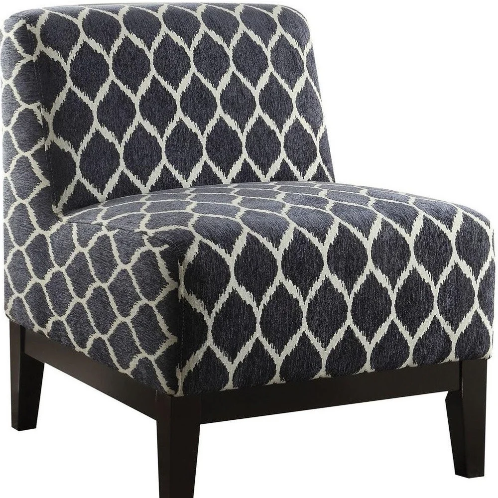 28" Dark Blue Chenille And Black Trellis Slipper Chair By Homeroots - Image 4