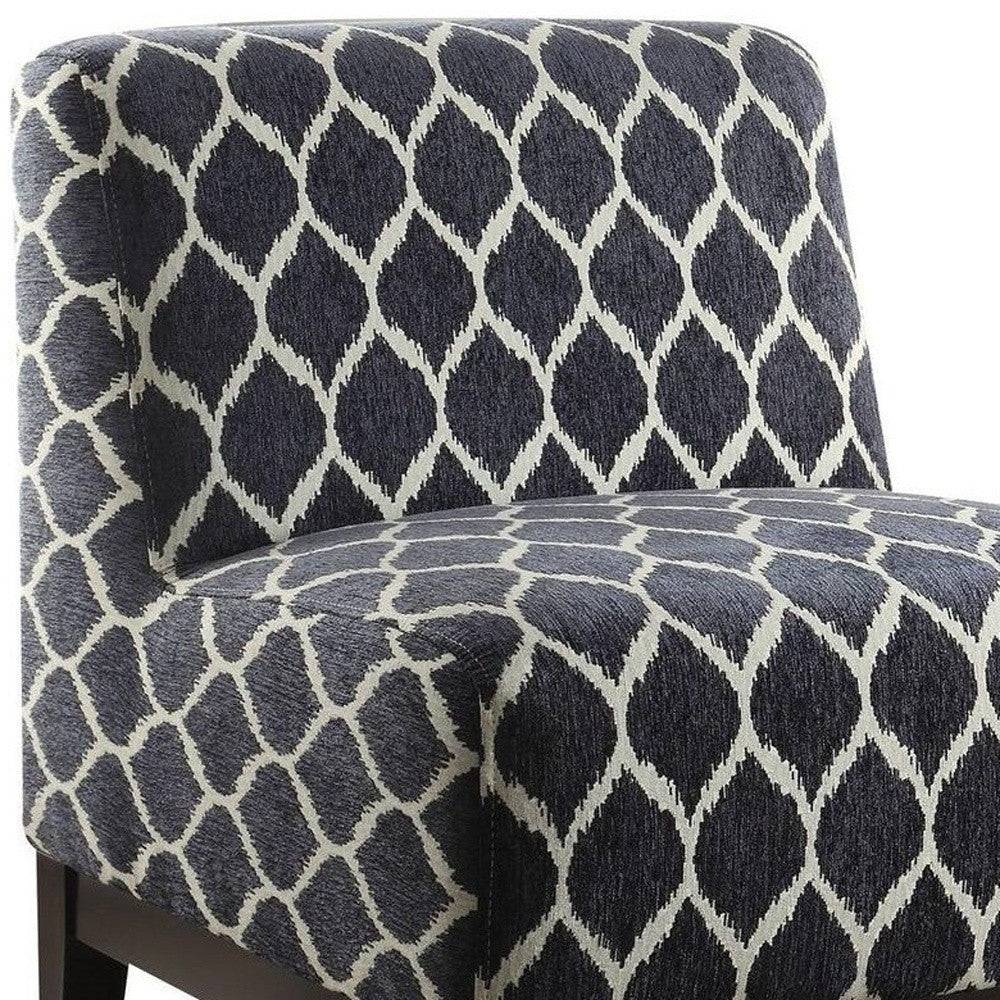 28" Dark Blue Chenille And Black Trellis Slipper Chair By Homeroots - Image 5