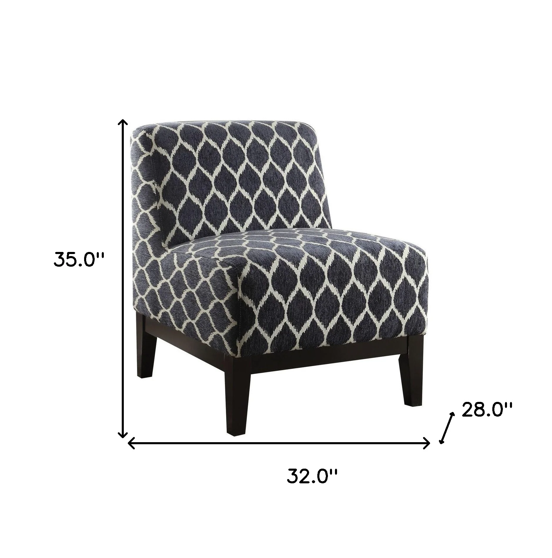 28" Dark Blue Chenille And Black Trellis Slipper Chair By Homeroots - Image 7