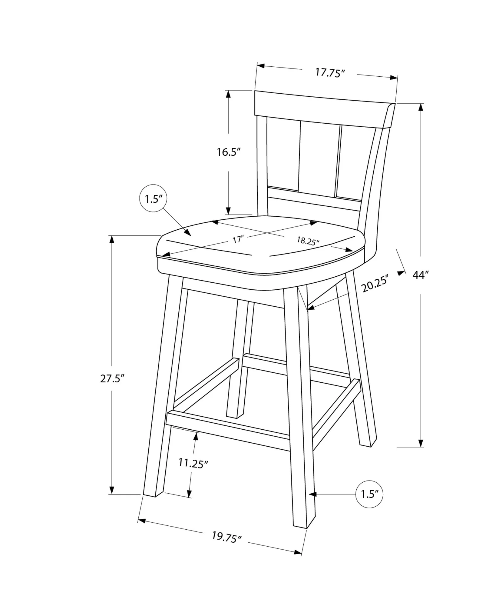 28" Espresso Solid Wood Bar Height Bar Chair With Footrest By Homeroots - Image 5