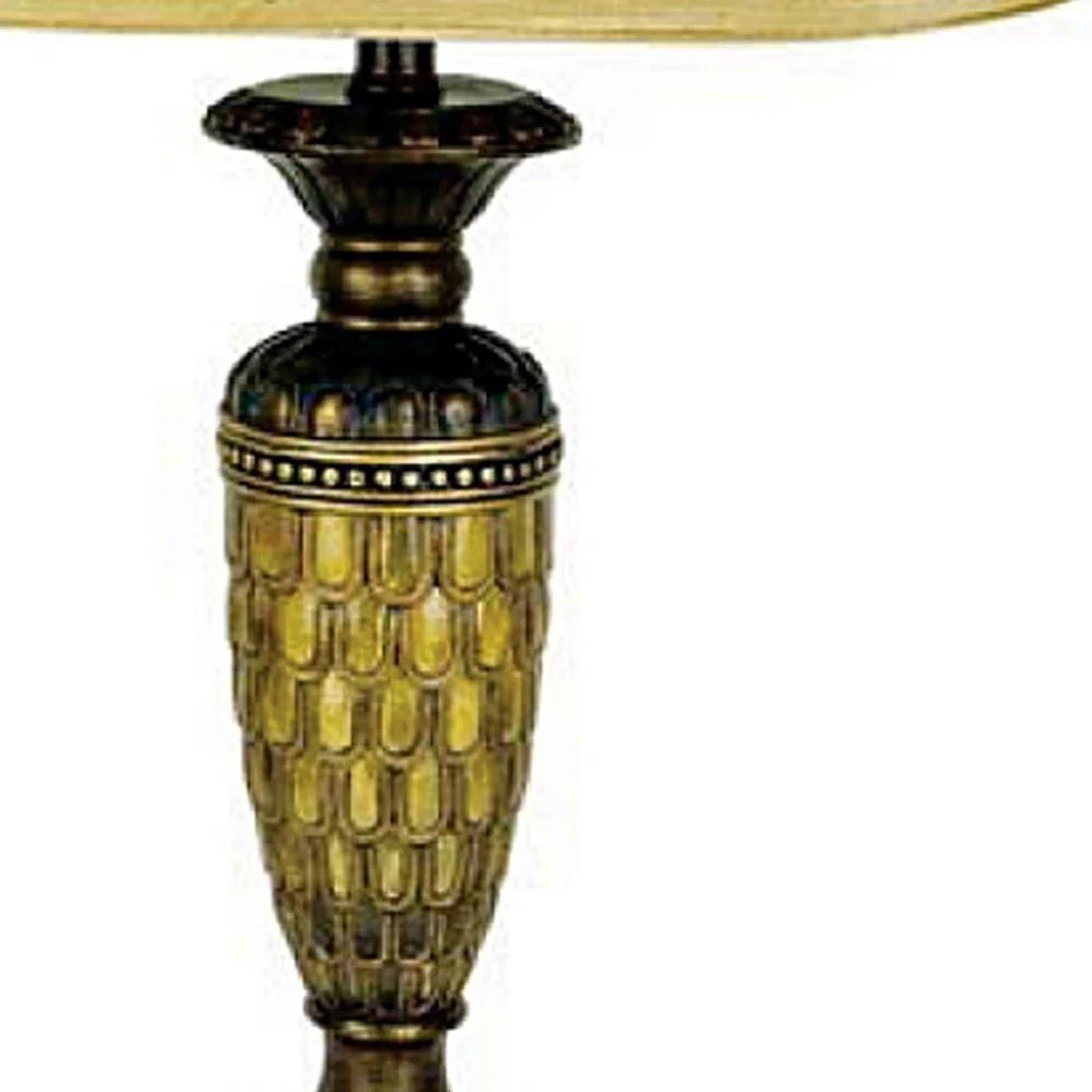 28" Golden Brown Polyresin Table Lamp With Gold Bell Shade By Homeroots - Image 4