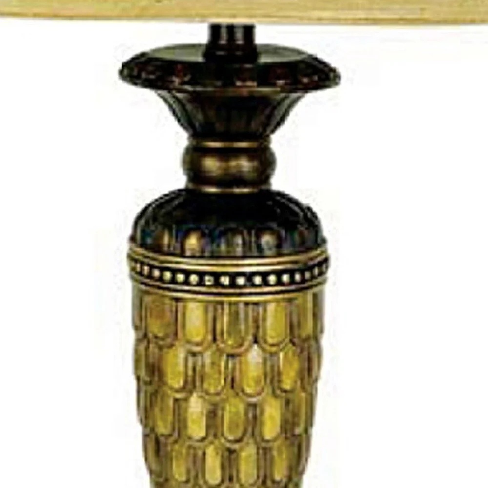 28" Golden Brown Polyresin Table Lamp With Gold Bell Shade By Homeroots - Image 5
