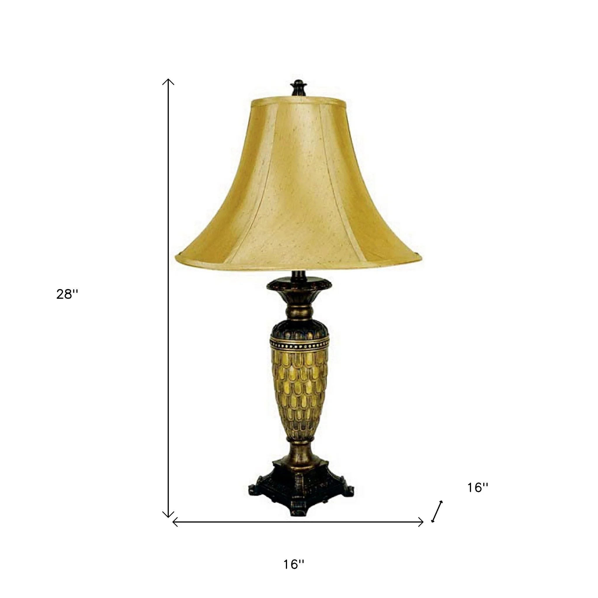 28" Golden Brown Polyresin Table Lamp With Gold Bell Shade By Homeroots - Image 6