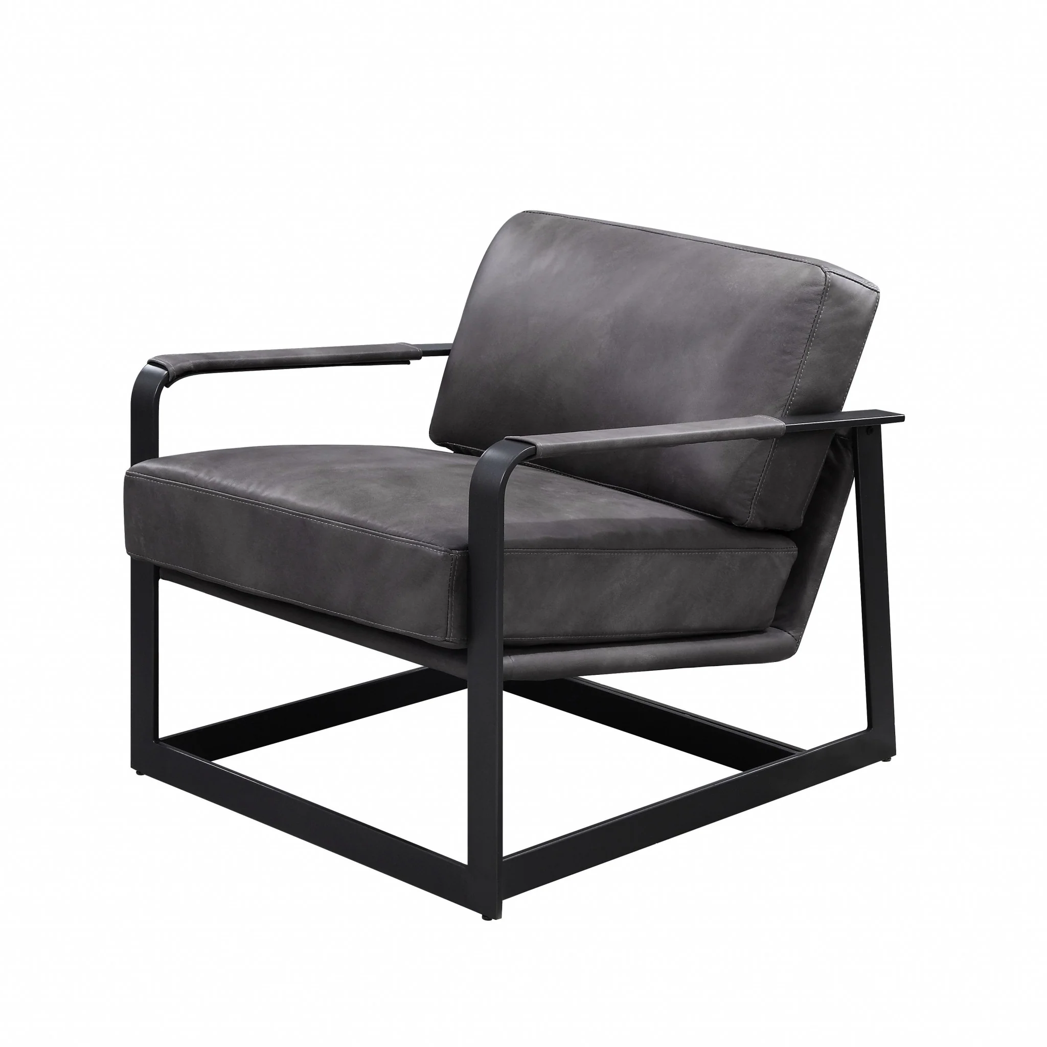 28" Gray Black Top Grain Leather And Steel Solid Color Arm Chair By Homeroots - Image 2
