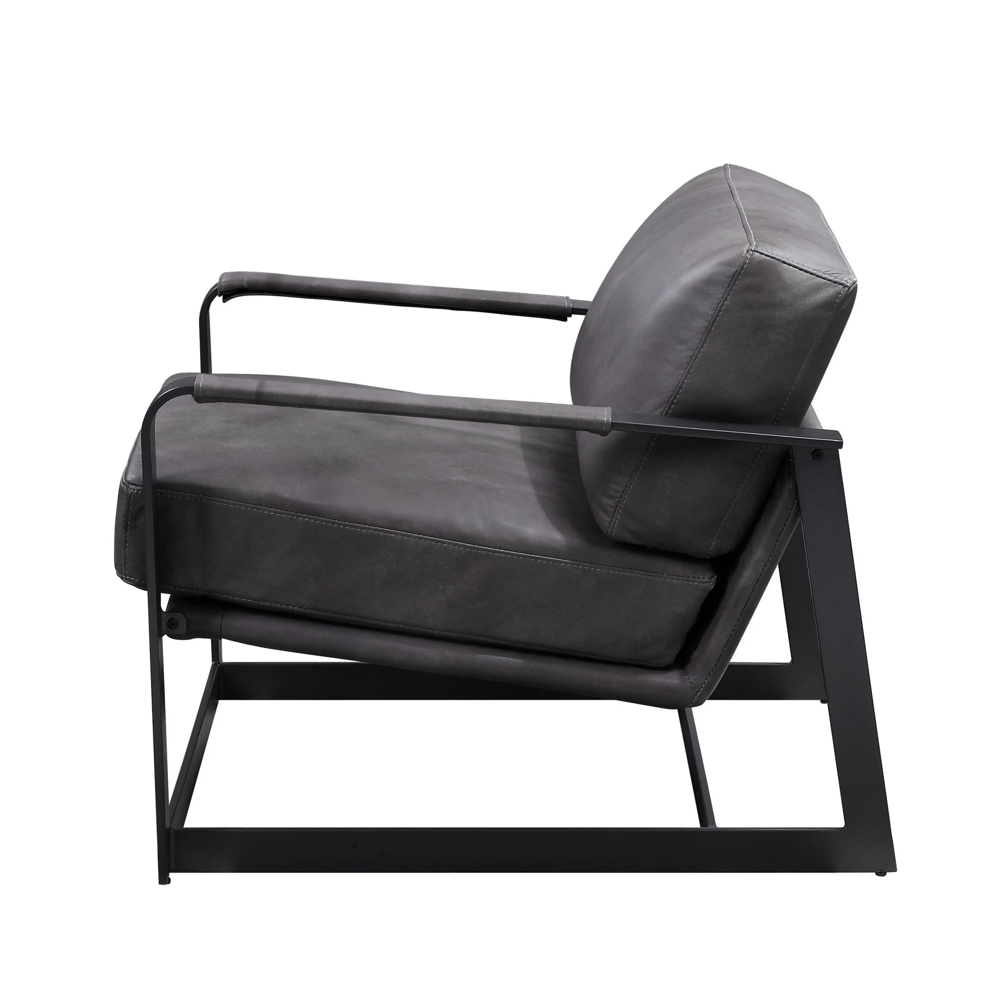 28" Gray Black Top Grain Leather And Steel Solid Color Arm Chair By Homeroots - Image 3