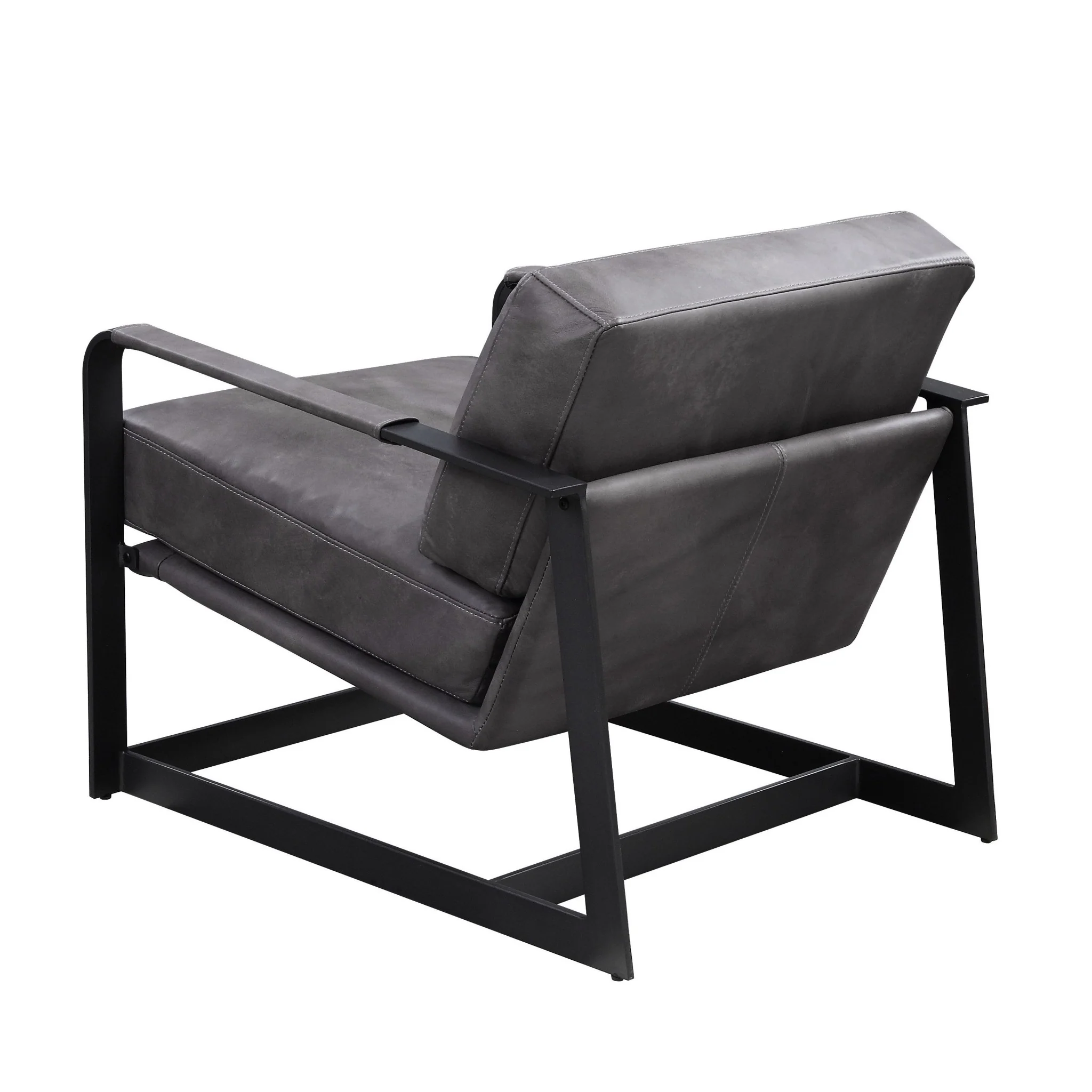 28" Gray Black Top Grain Leather And Steel Solid Color Arm Chair By Homeroots - Image 4