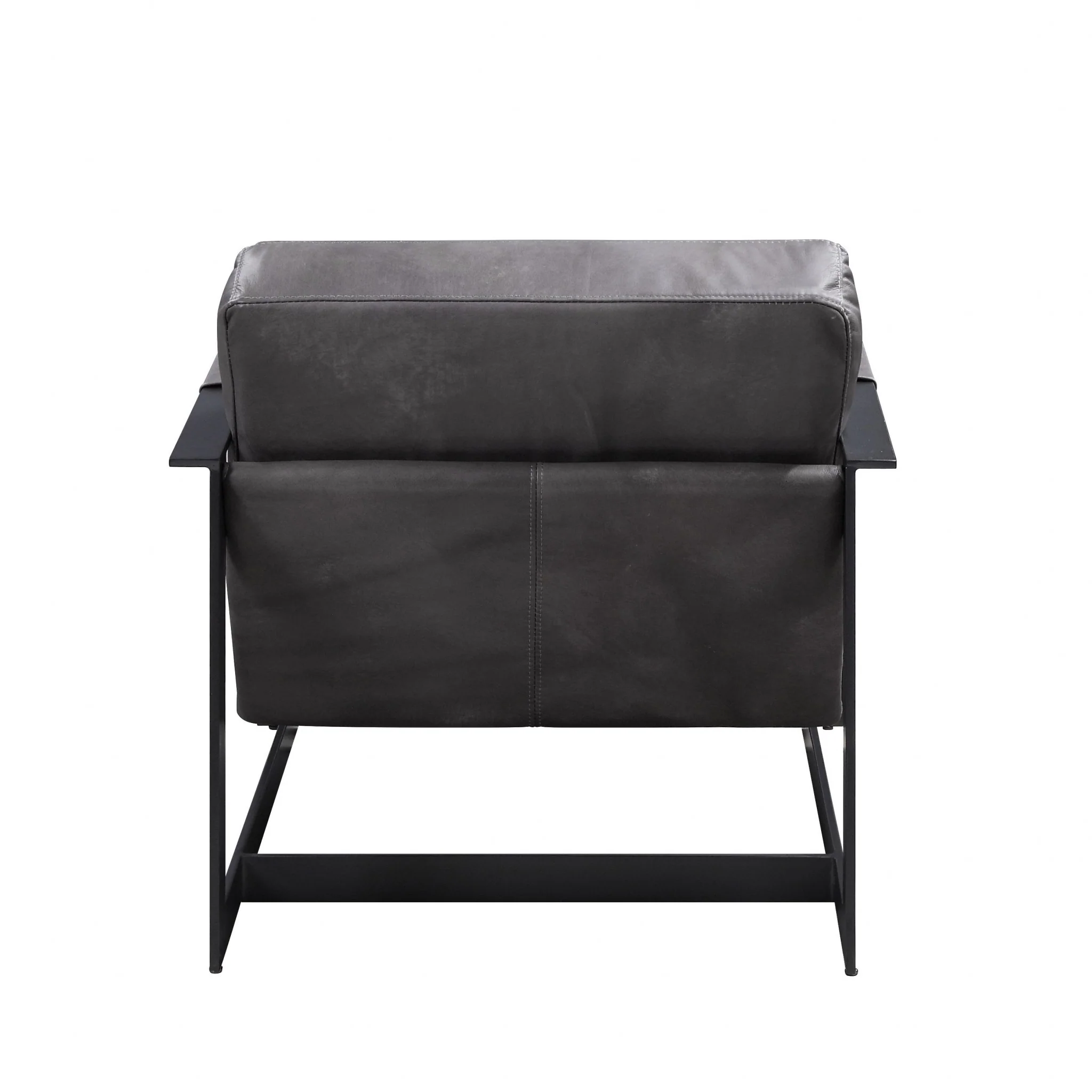 28" Gray Black Top Grain Leather And Steel Solid Color Arm Chair By Homeroots - Image 5