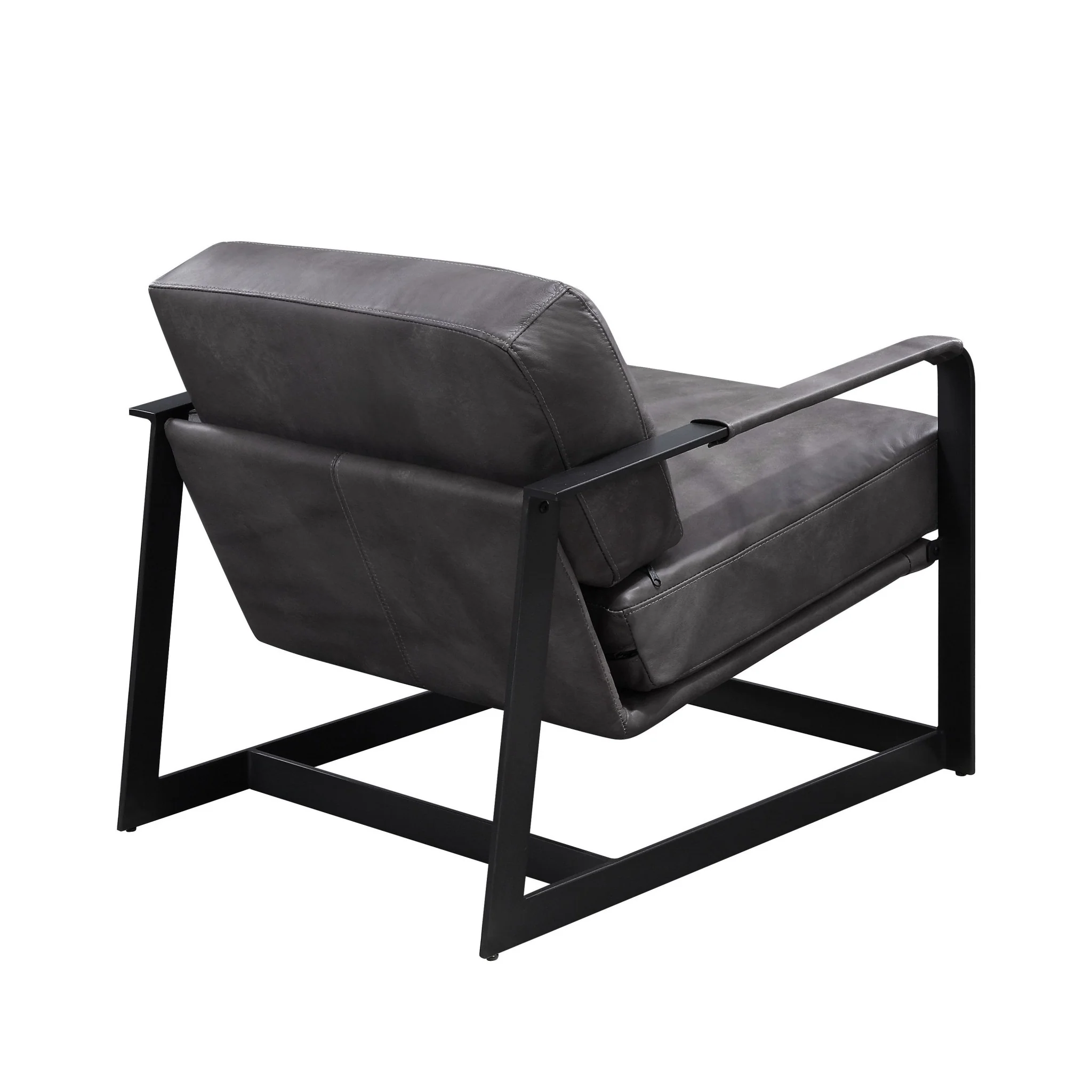 28" Gray Black Top Grain Leather And Steel Solid Color Arm Chair By Homeroots - Image 6