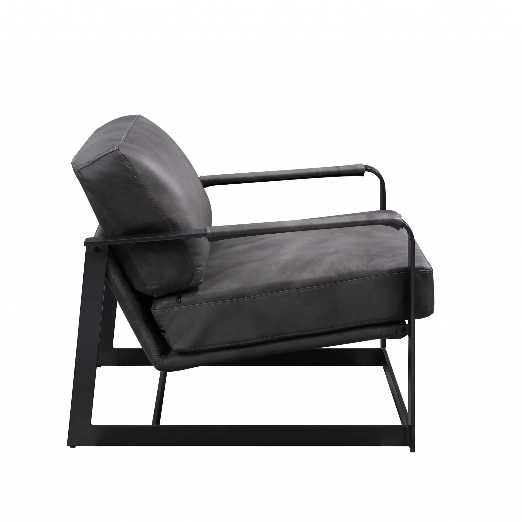 28" Gray Black Top Grain Leather And Steel Solid Color Arm Chair By Homeroots - Image 7