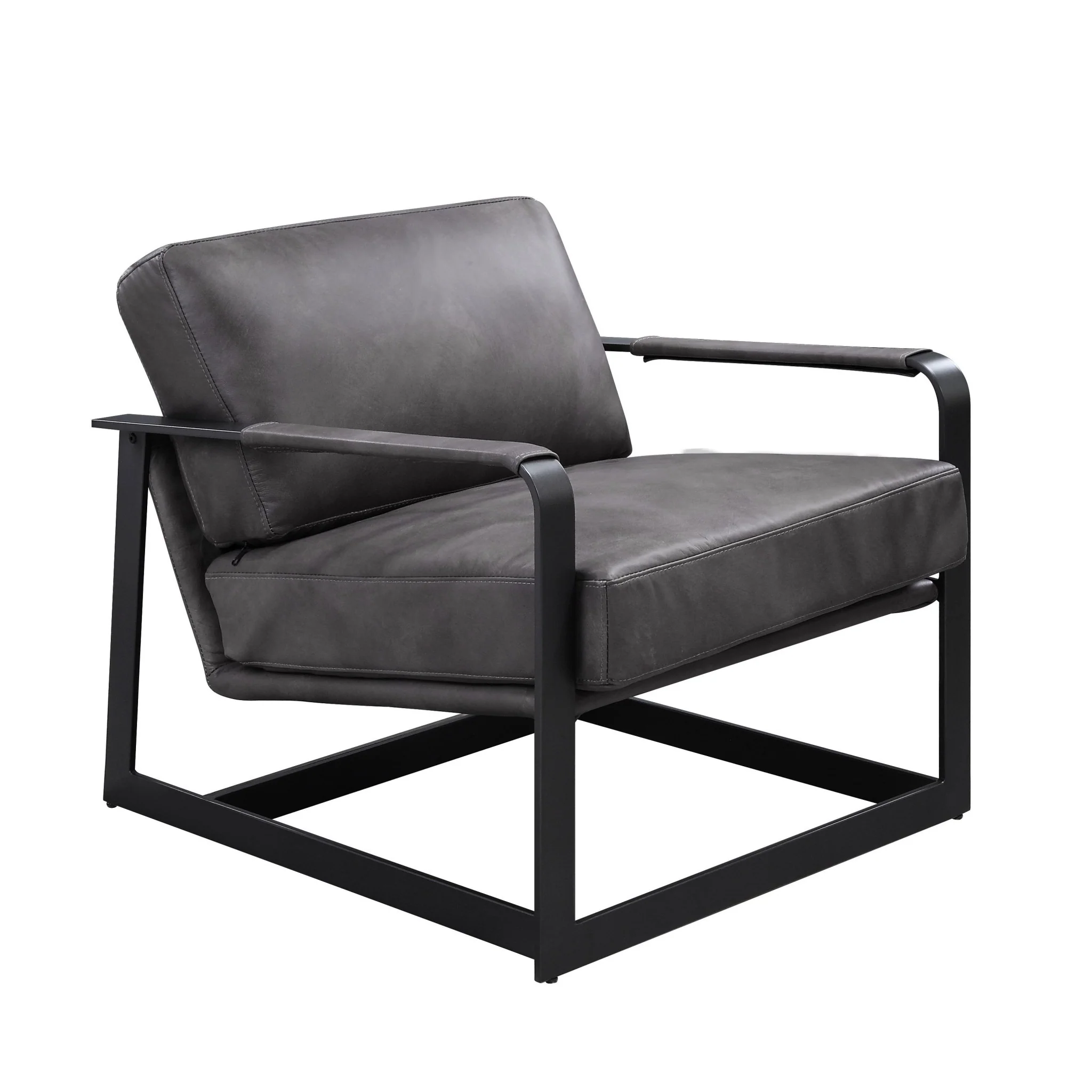 28" Gray Black Top Grain Leather And Steel Solid Color Arm Chair By Homeroots - Image 8