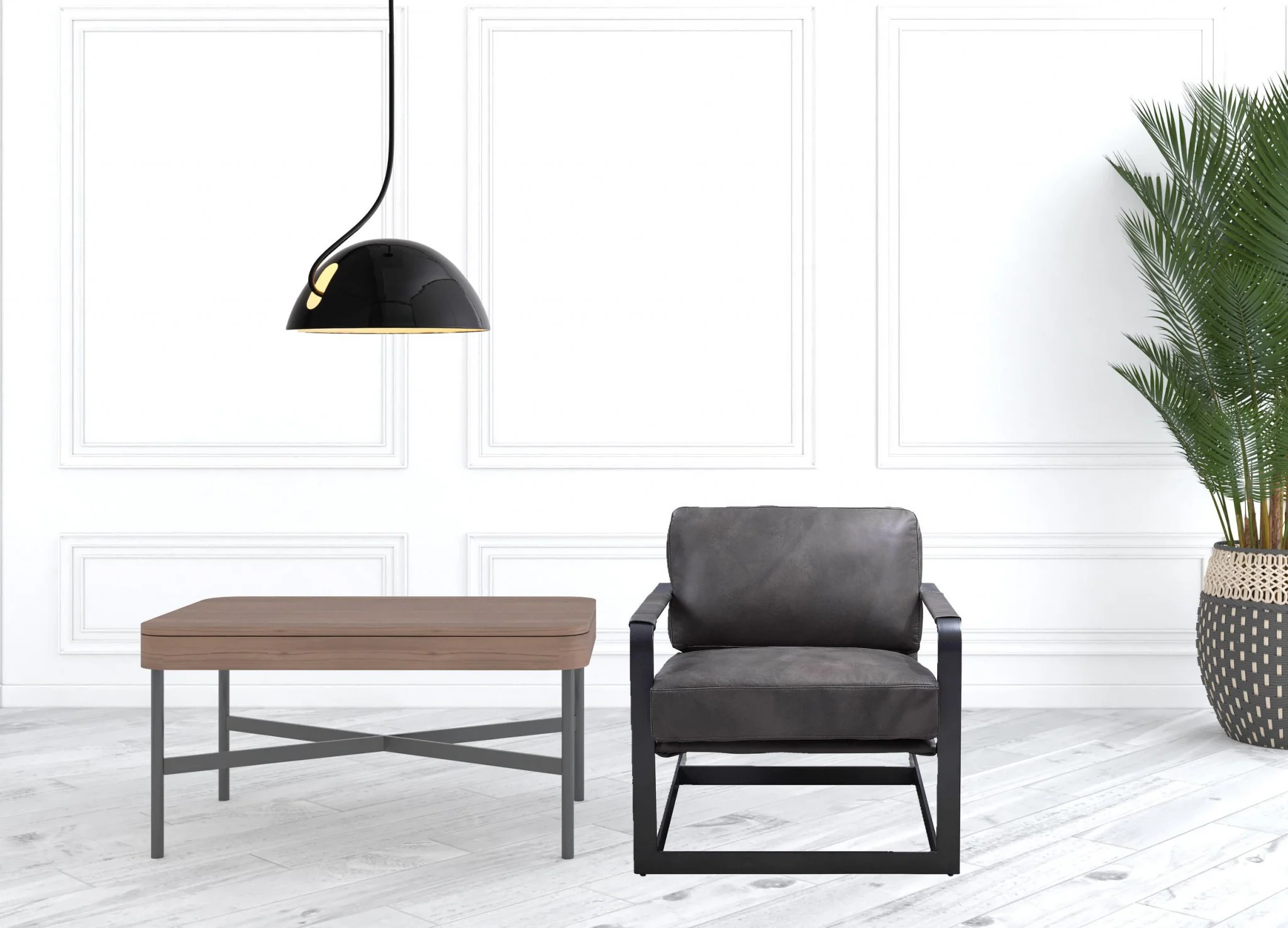 28" Gray Black Top Grain Leather And Steel Solid Color Arm Chair By Homeroots - Image 9