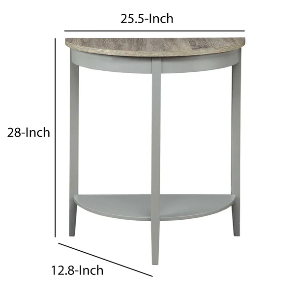 28 Inch Wooden Half Moon Console Table with Bottom Shelf, Gray By Benzara - Image 2