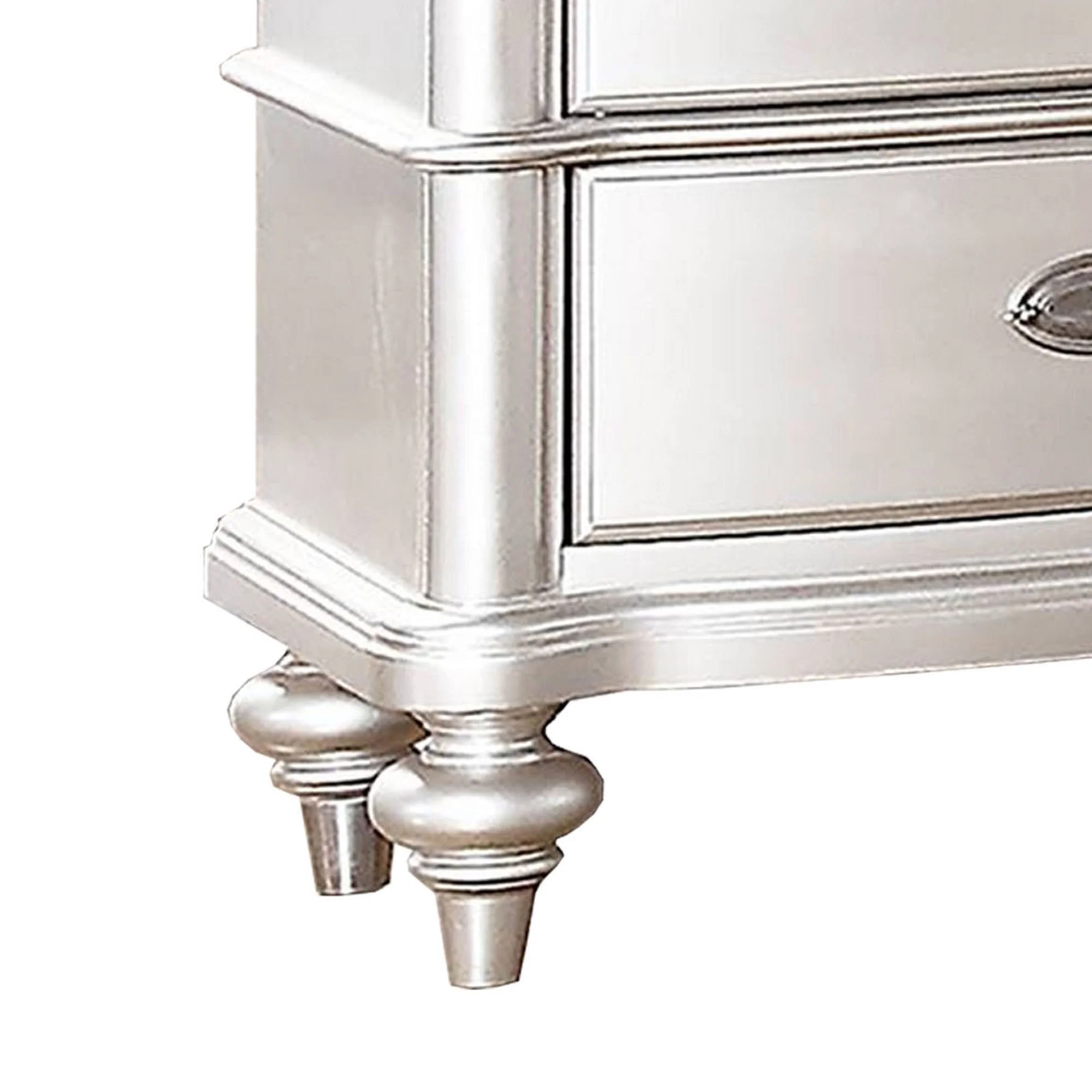 28 Inches 2 Drawer Wooden Nightstand With Turned Legs Silver By Benzara - Image 2