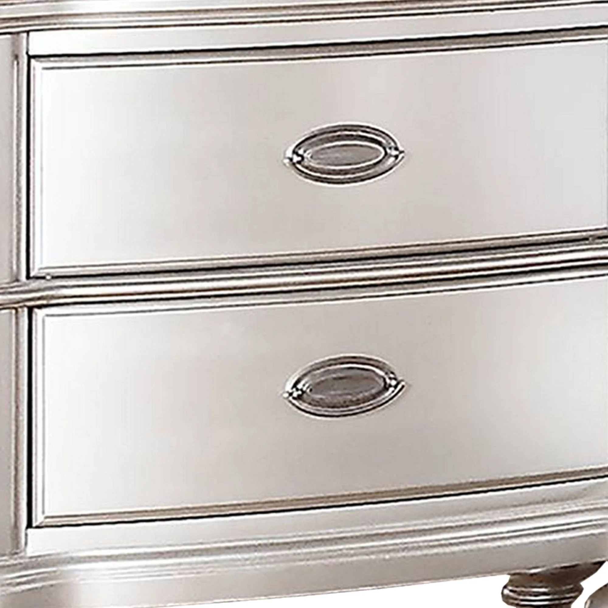 28 Inches 2 Drawer Wooden Nightstand With Turned Legs Silver By Benzara - Image 3