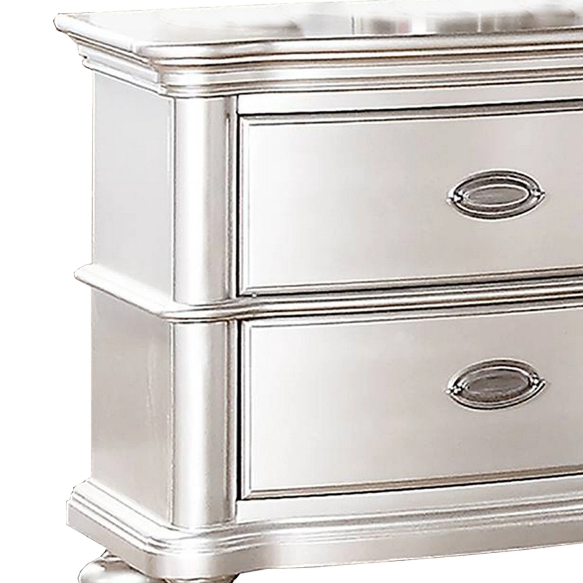 28 Inches 2 Drawer Wooden Nightstand With Turned Legs Silver By Benzara - Image 5