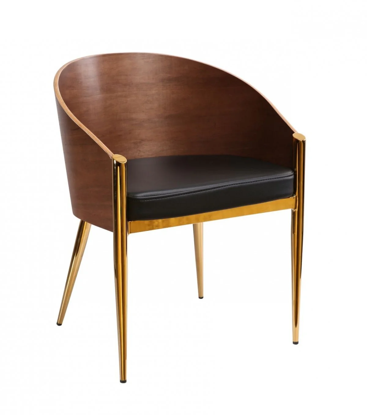 28" Modern Walnut Black and Gold Stylish Faux Leather Accent Chair By Homeroots - Image 4