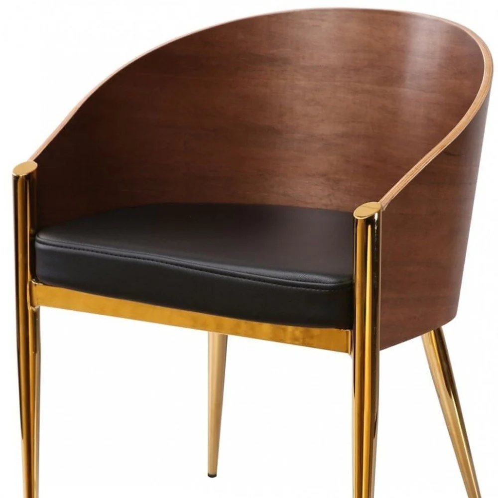 28" Modern Walnut Black and Gold Stylish Faux Leather Accent Chair By Homeroots - Image 5