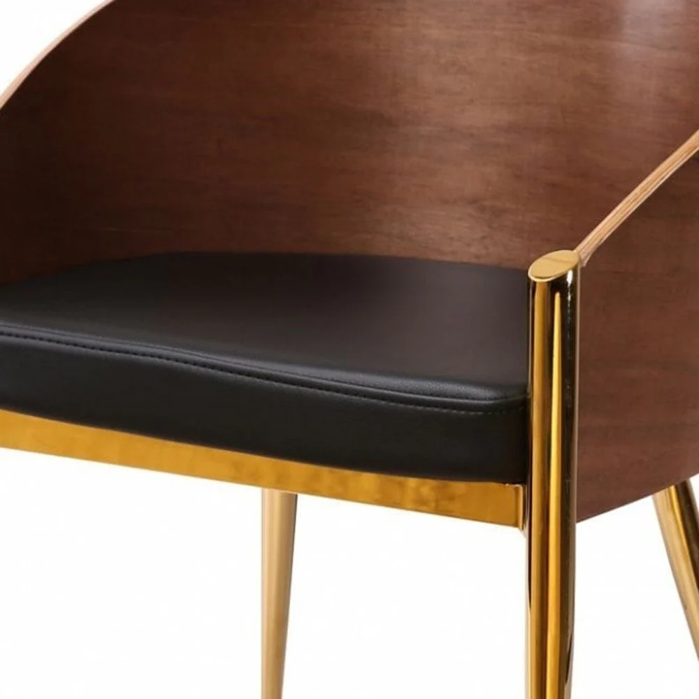 28" Modern Walnut Black and Gold Stylish Faux Leather Accent Chair By Homeroots - Image 6