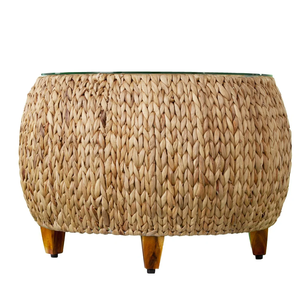 28" Natural And Natural Brown Glass And Solid Wood Square Coffee Table By Homeroots - Image 3
