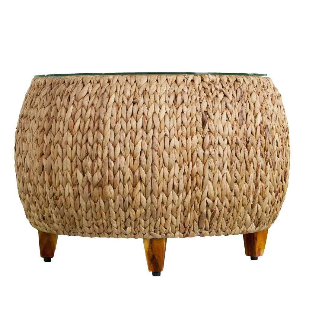 28" Natural And Natural Brown Glass And Solid Wood Square Coffee Table By Homeroots - Image 4