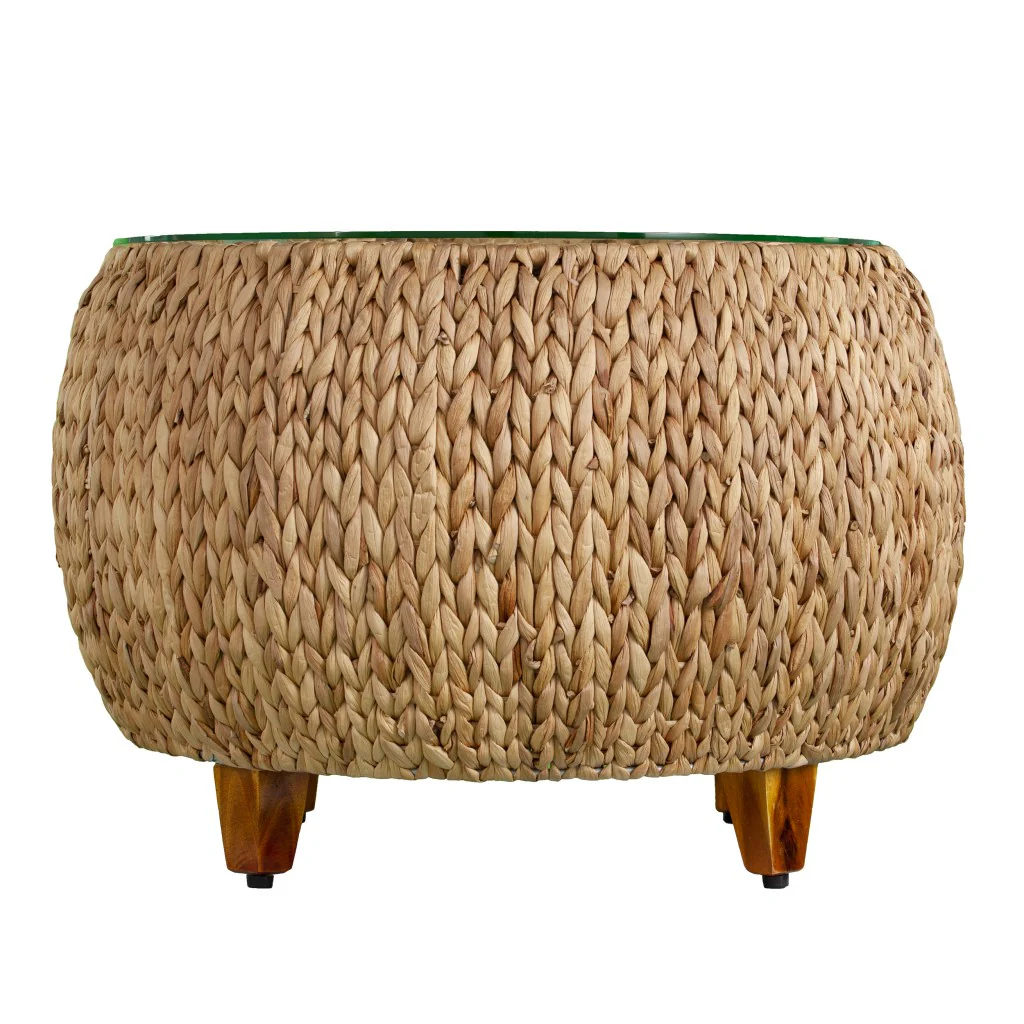 28" Natural And Natural Brown Glass And Solid Wood Square Coffee Table By Homeroots - Image 5