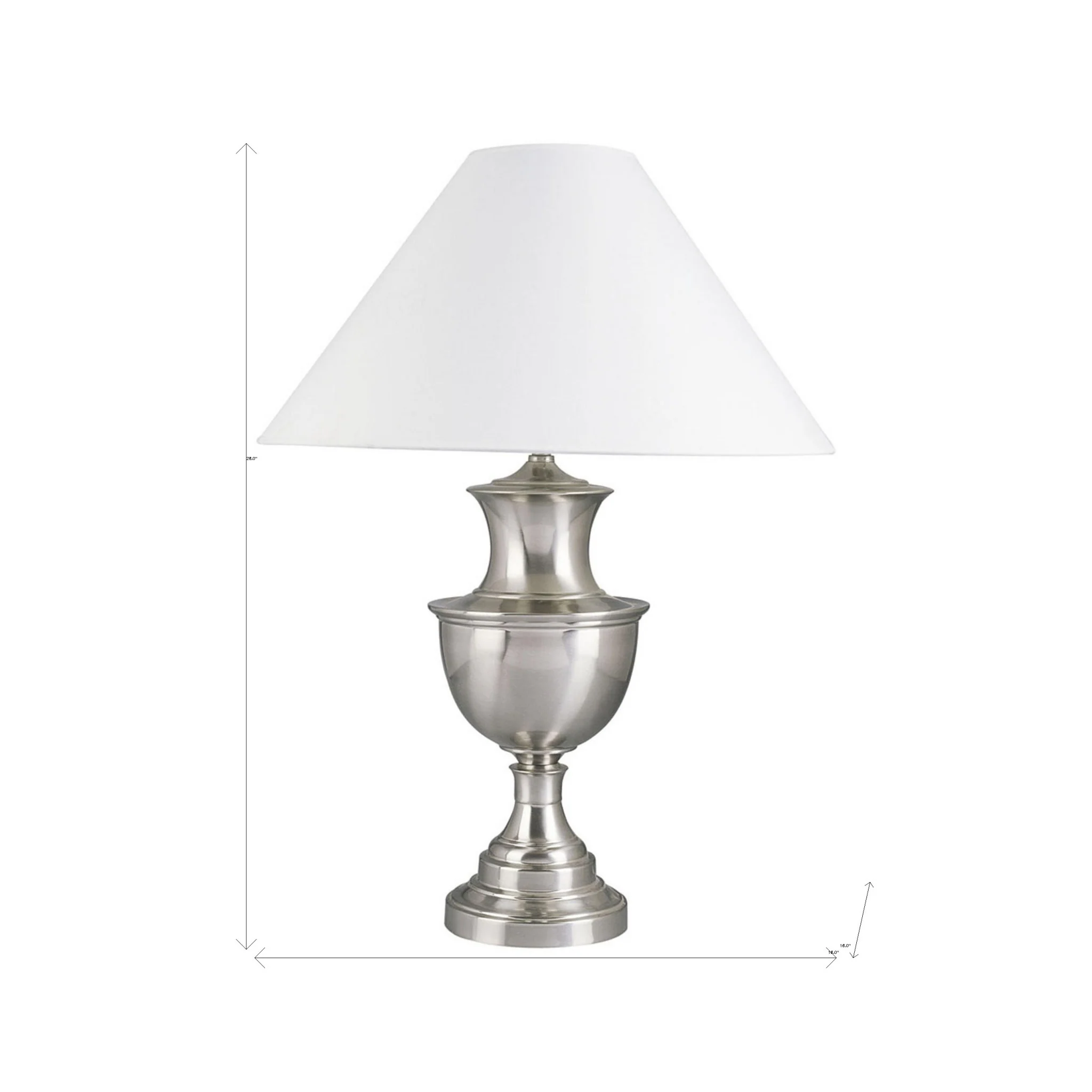 28" Nickel Metal Urn Table Lamp With White Classic Empire Shade By Homeroots - 468441 - Image 5