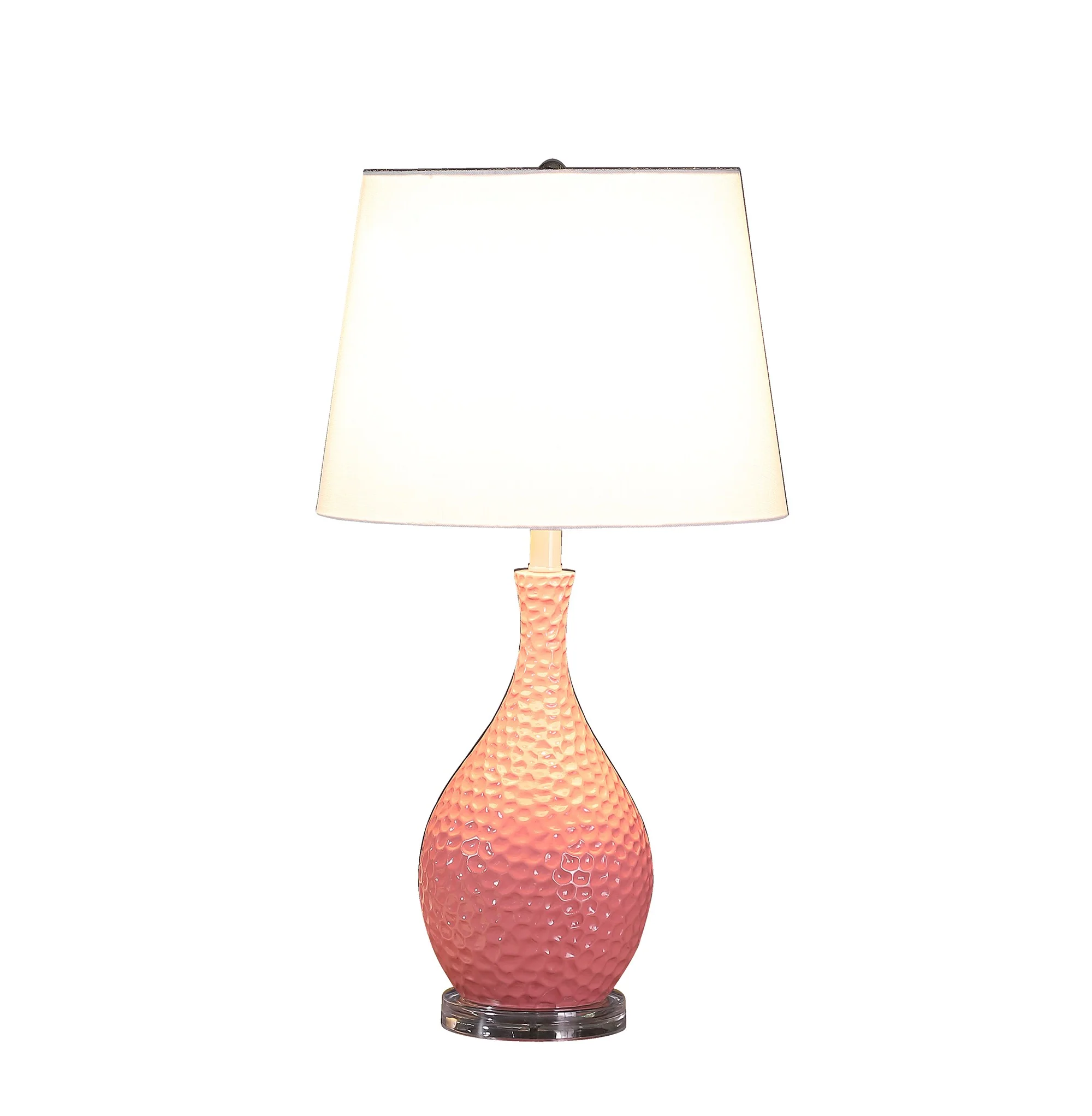 28" Pink Hammered Urn Table Lamp With White Tapered Drum Shade By Homeroots - Image 4