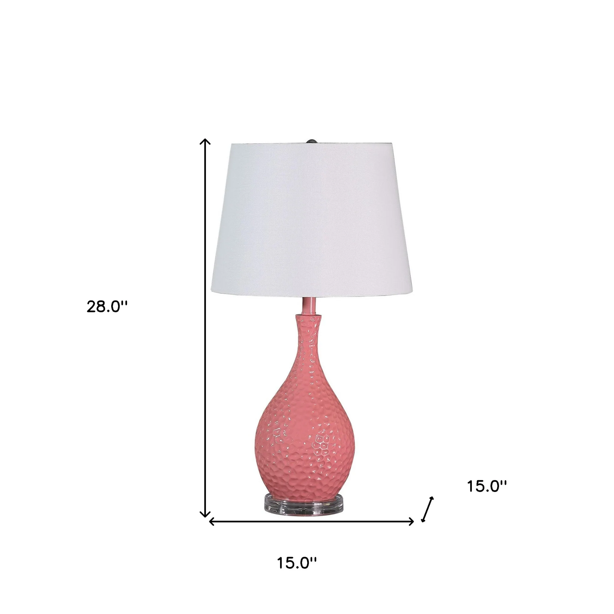 28" Pink Hammered Urn Table Lamp With White Tapered Drum Shade By Homeroots - Image 5