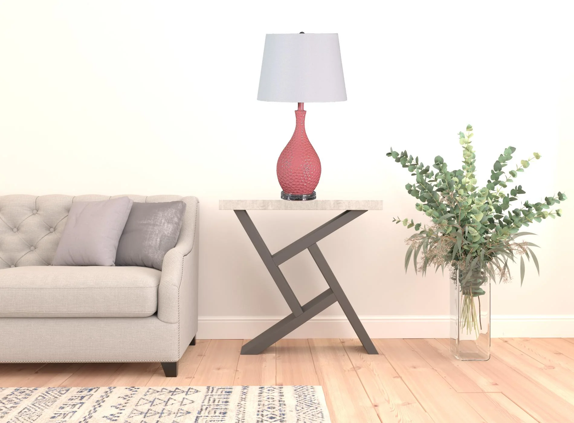 28" Pink Hammered Urn Table Lamp With White Tapered Drum Shade By Homeroots - Image 6