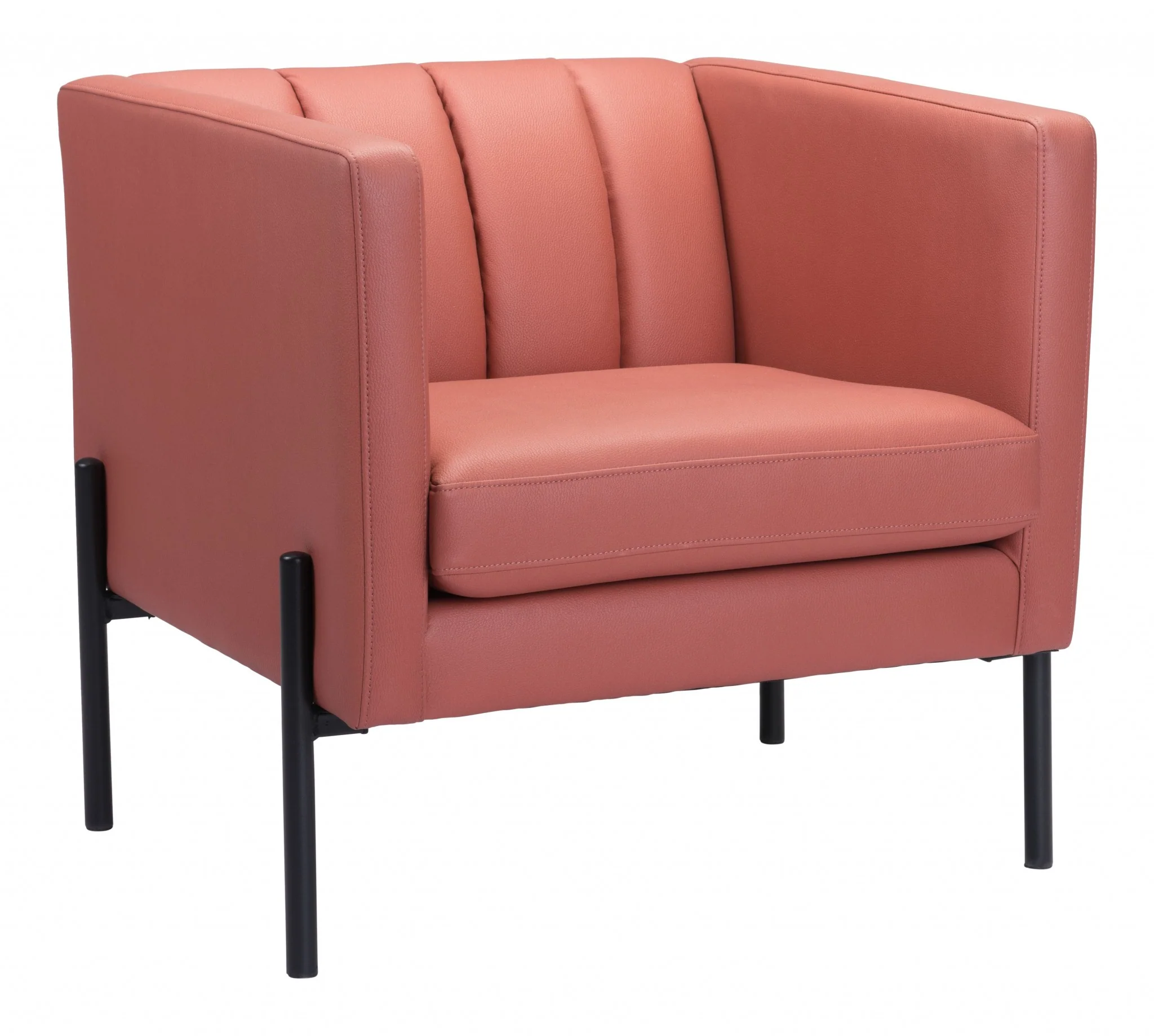 28" Rust And Black Faux Leather Tufted Barrel Chair By Homeroots - Image 2