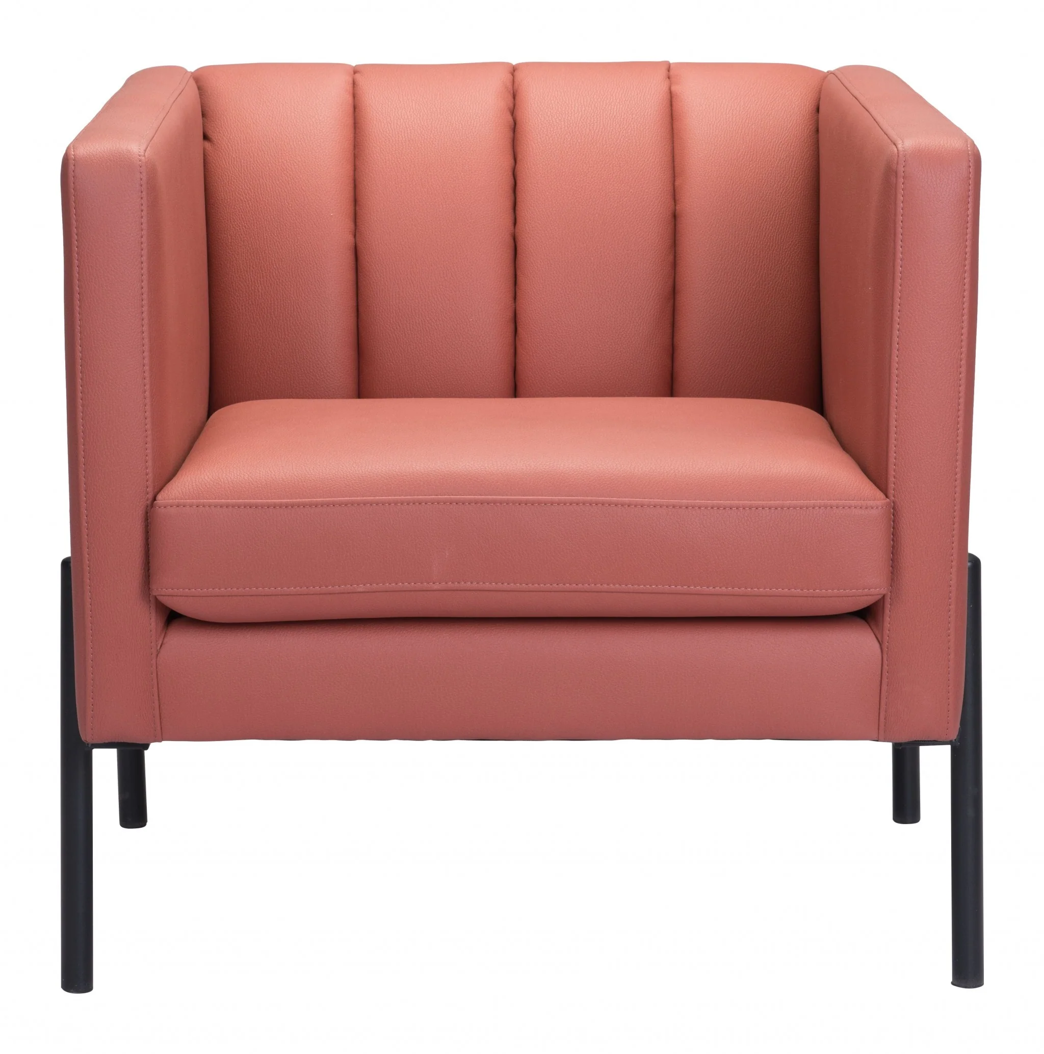 28" Rust And Black Faux Leather Tufted Barrel Chair By Homeroots - Image 4
