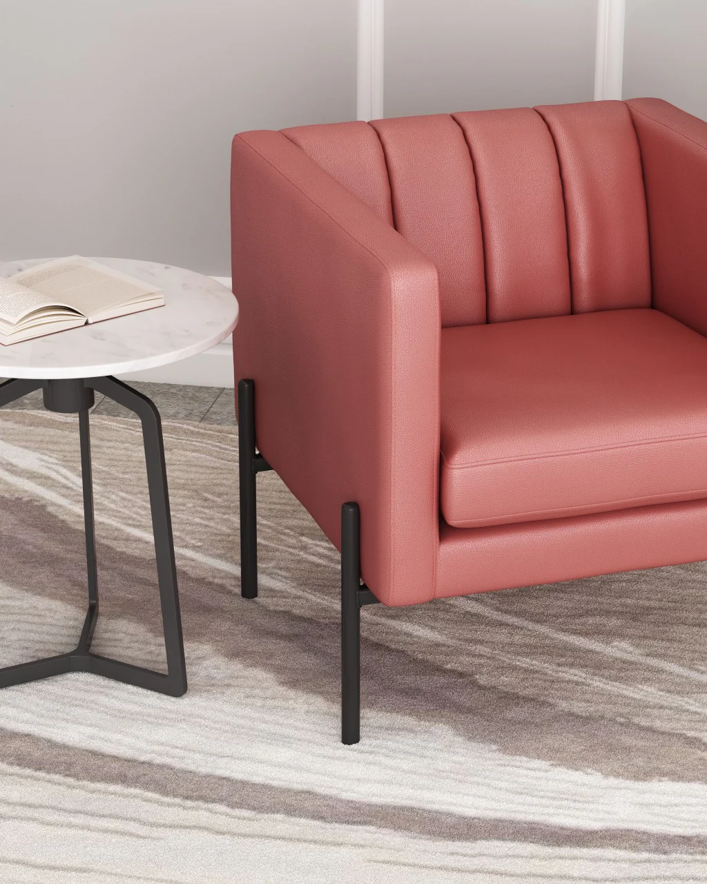 28" Rust And Black Faux Leather Tufted Barrel Chair By Homeroots - Image 8