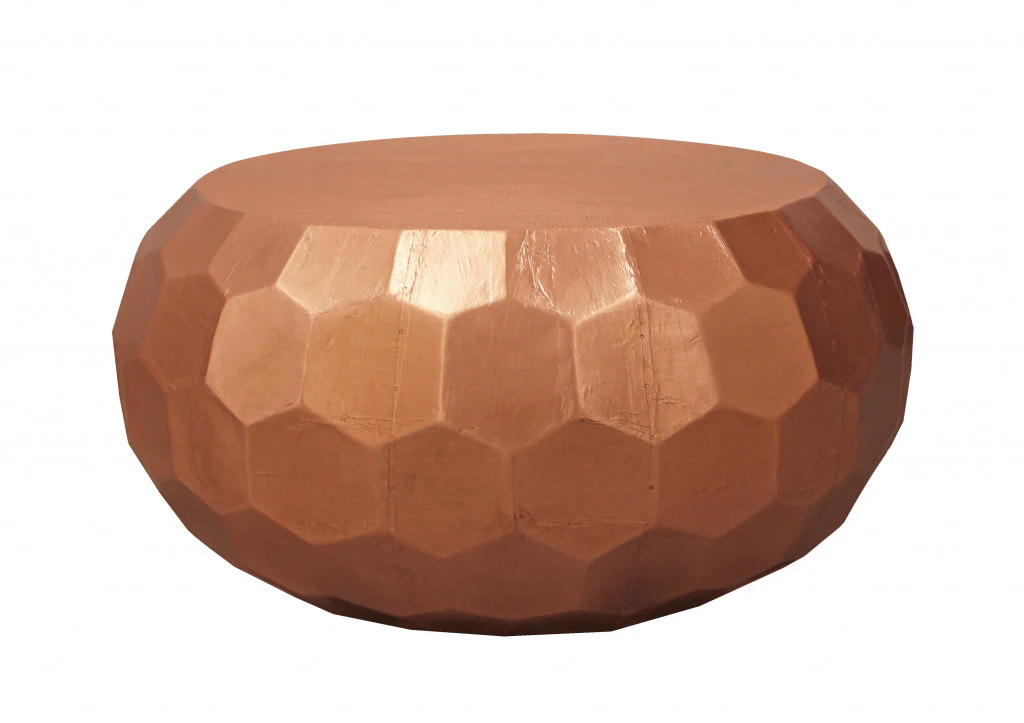 28" Rustic Copper Brass Hexagon Coffee Table By Homeroots - Image 2