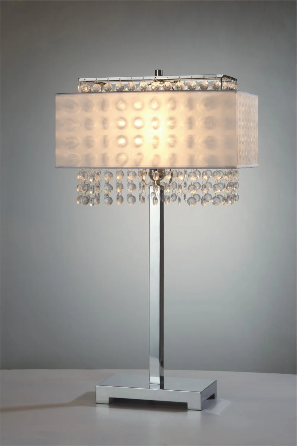 28" Silver Table Lamp With Faux Crystals and White Rectangle Shade By Homeroots - Image 2