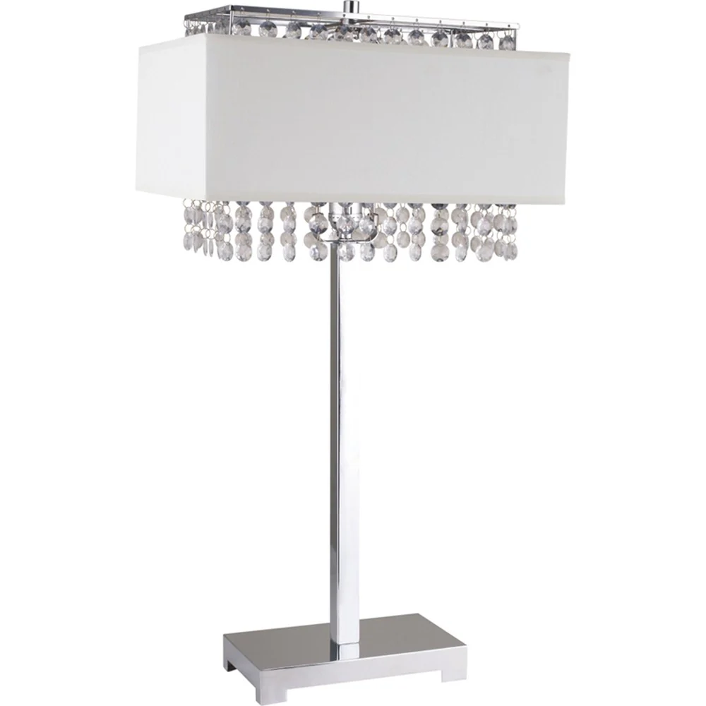 28" Silver Table Lamp With Faux Crystals and White Rectangle Shade By Homeroots - Image 3