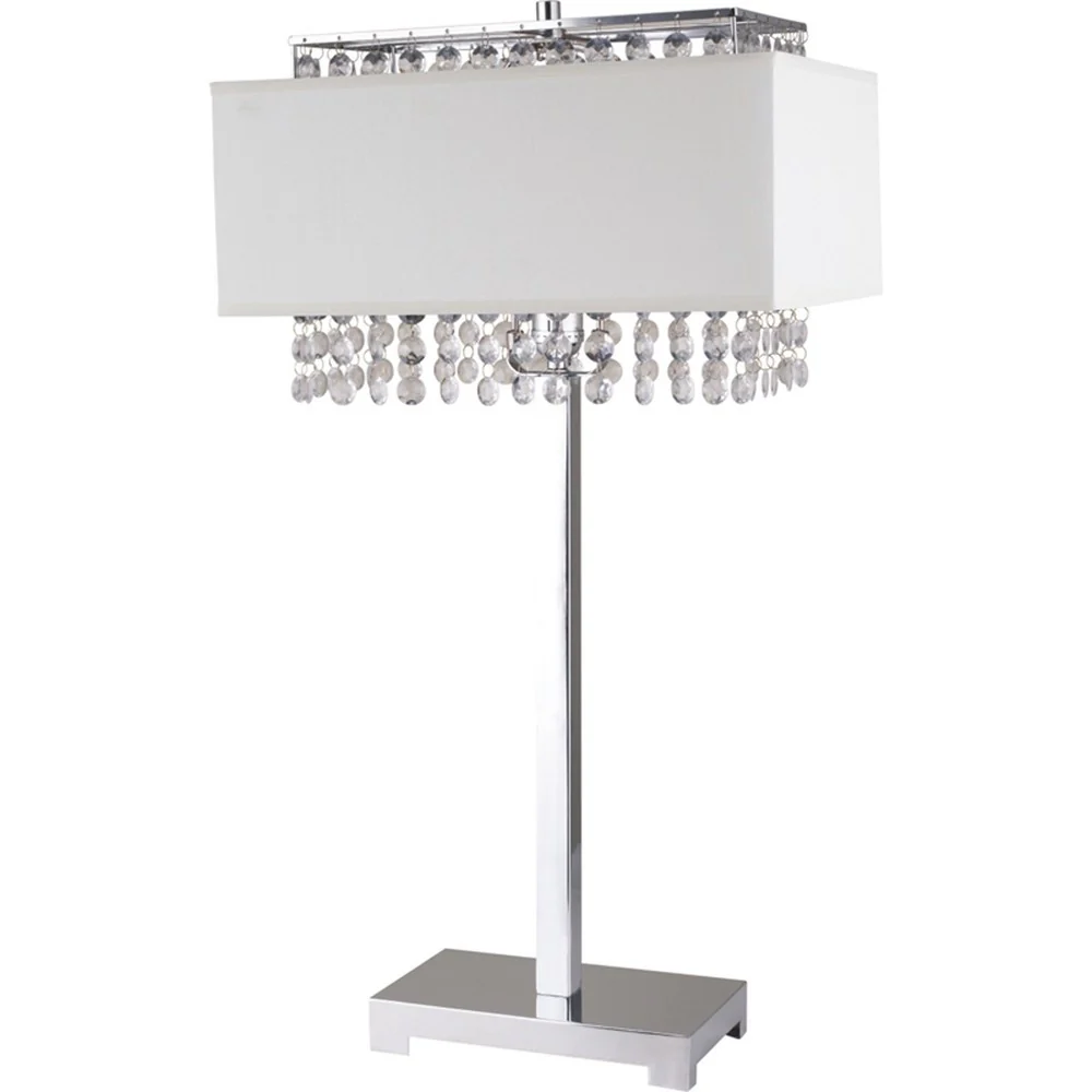 28" Silver Table Lamp With Faux Crystals and White Rectangle Shade By Homeroots - Image 4