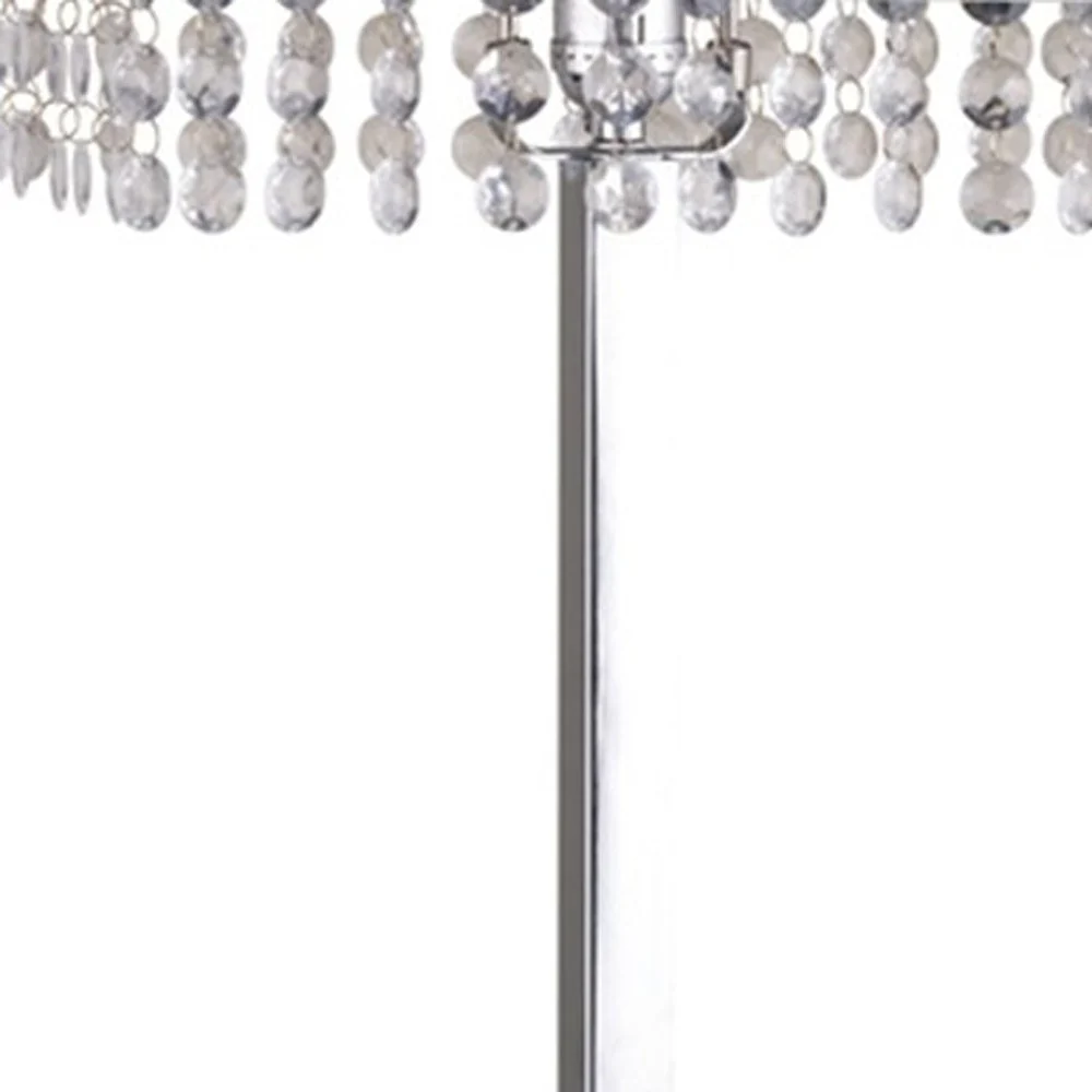 28" Silver Table Lamp With Faux Crystals and White Rectangle Shade By Homeroots - Image 5