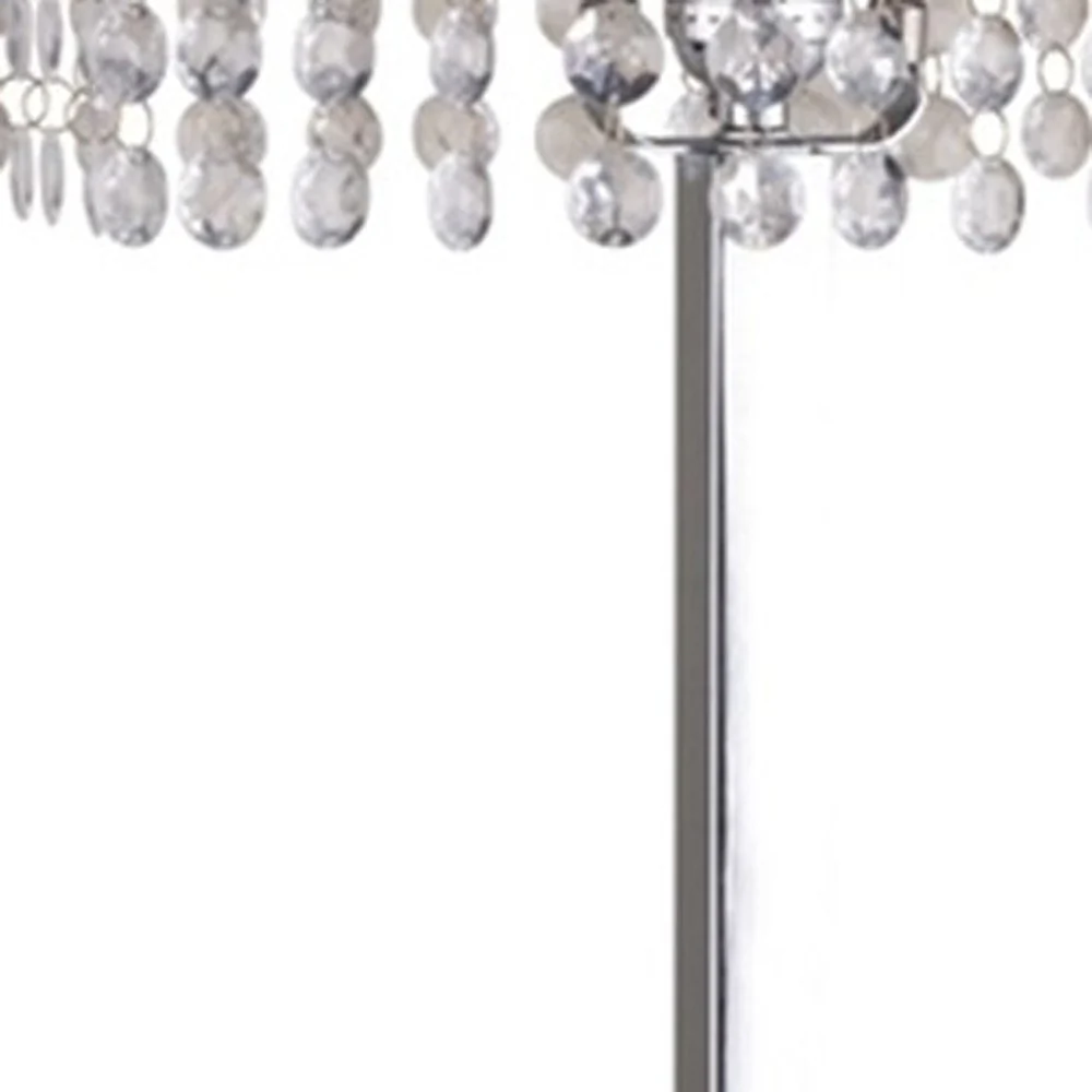 28" Silver Table Lamp With Faux Crystals and White Rectangle Shade By Homeroots - Image 6