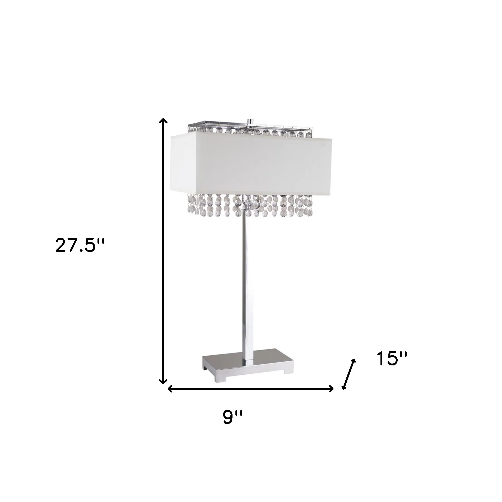 28" Silver Table Lamp With Faux Crystals and White Rectangle Shade By Homeroots - Image 7