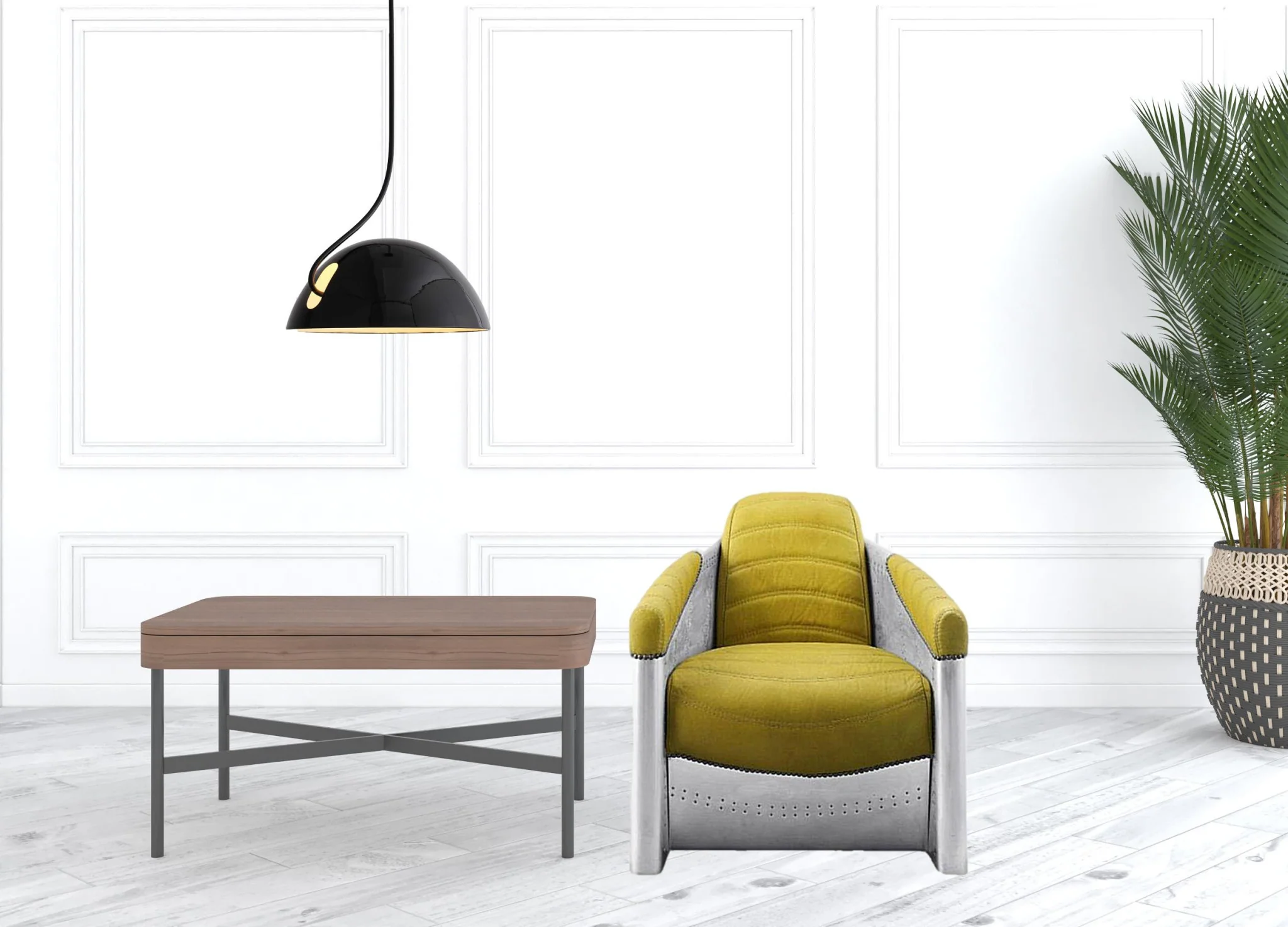 28" Yellow Top Grain Leather And Steel Barrel Chair By Homeroots - Image 2