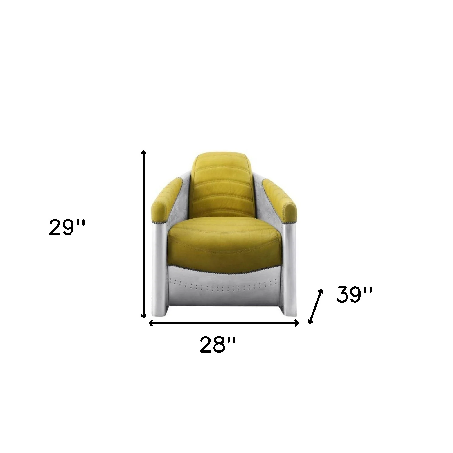 28" Yellow Top Grain Leather And Steel Barrel Chair By Homeroots - Image 5