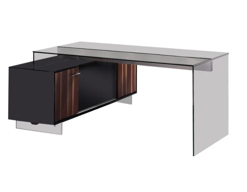 29.5 Glass and Stained Wood Office Desk with a Storage Cabinet By Homeroots - Image 2