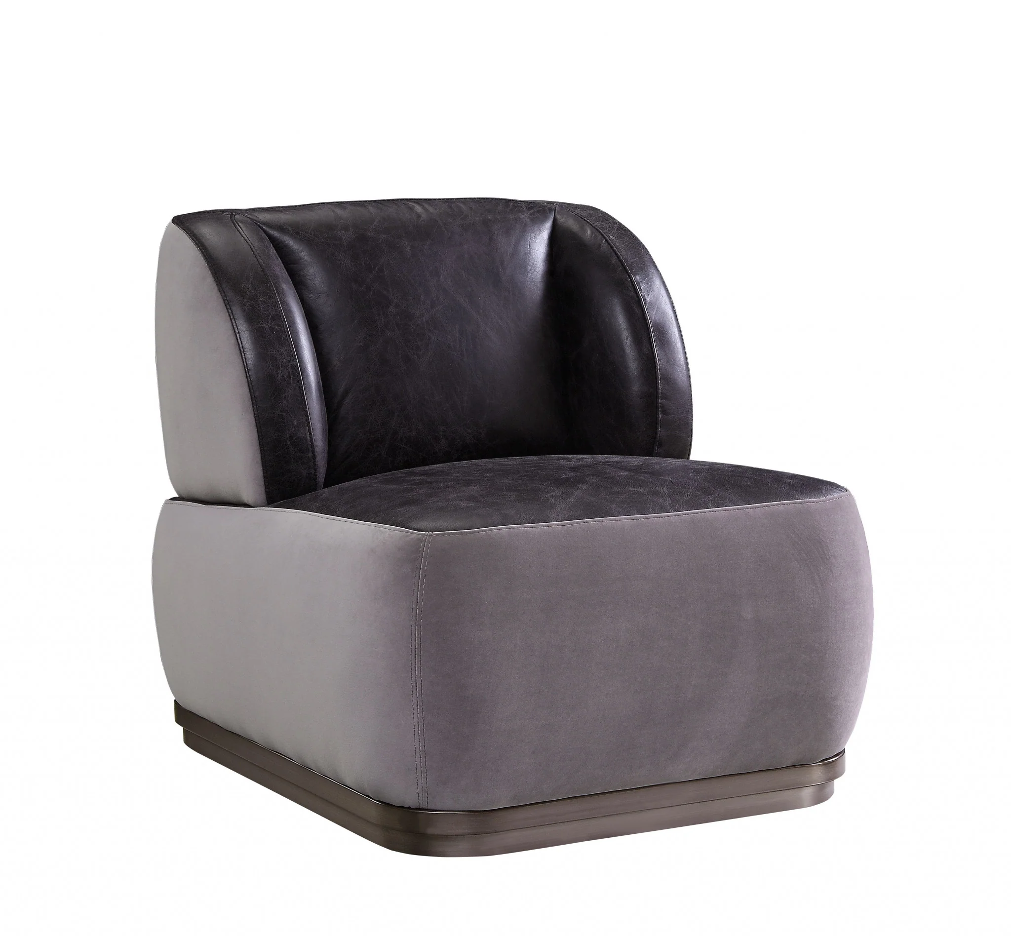 29" Antique Slate Gray Velvet And Brown Solid Color Slipper Chair By Homeroots - Image 2