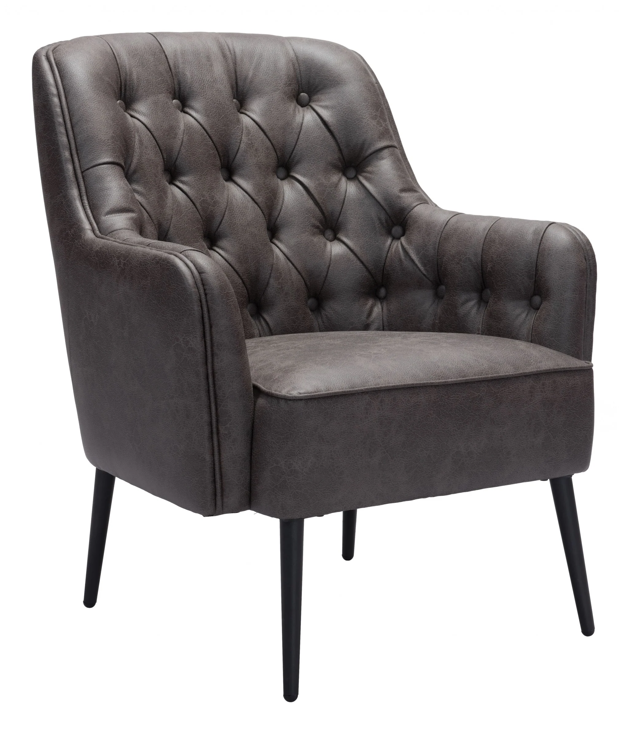 29" Black Faux Leather And Gold Tufted Arm Chair By Homeroots - Image 2