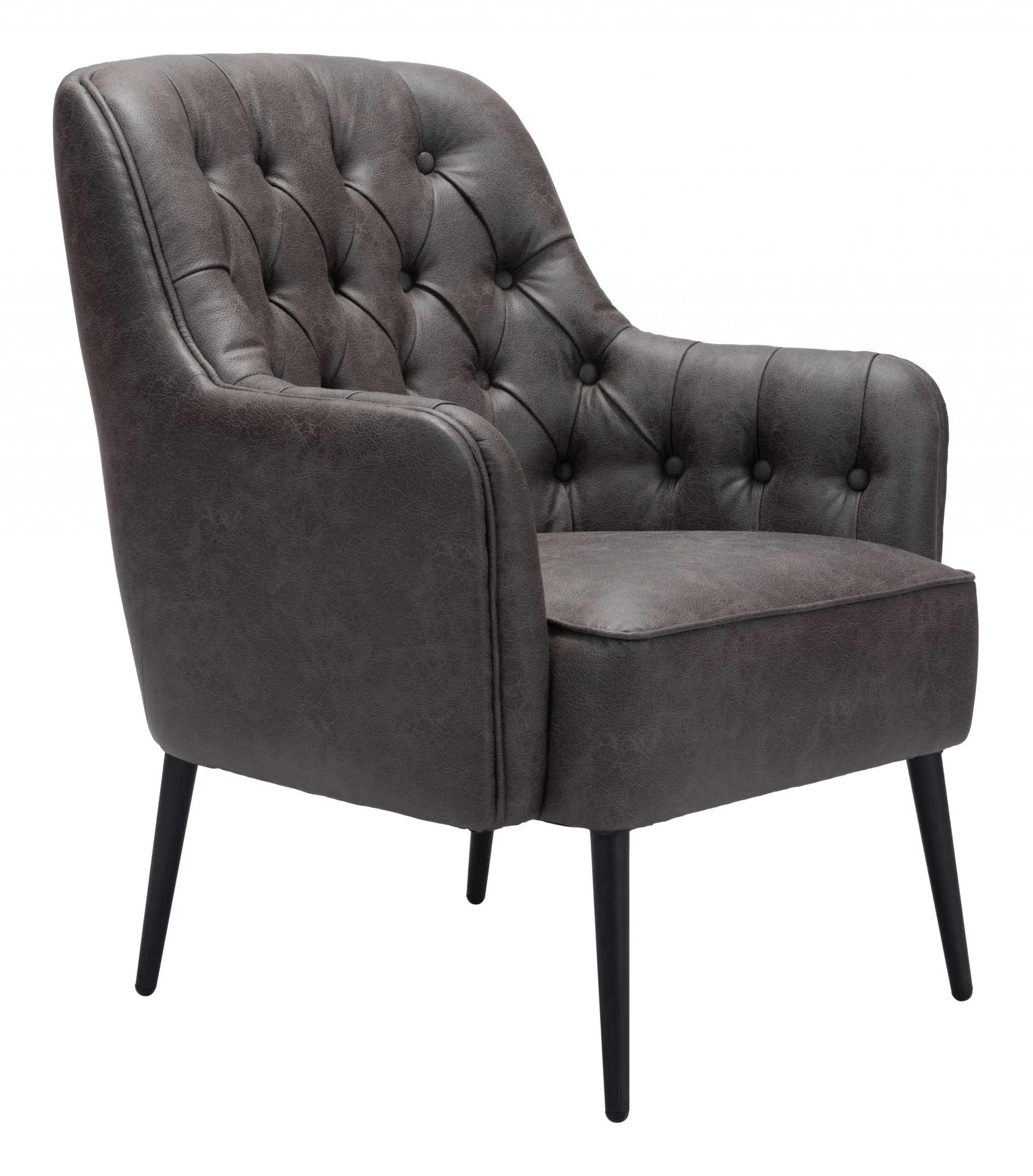 29" Black Faux Leather And Gold Tufted Arm Chair By Homeroots - Image 7