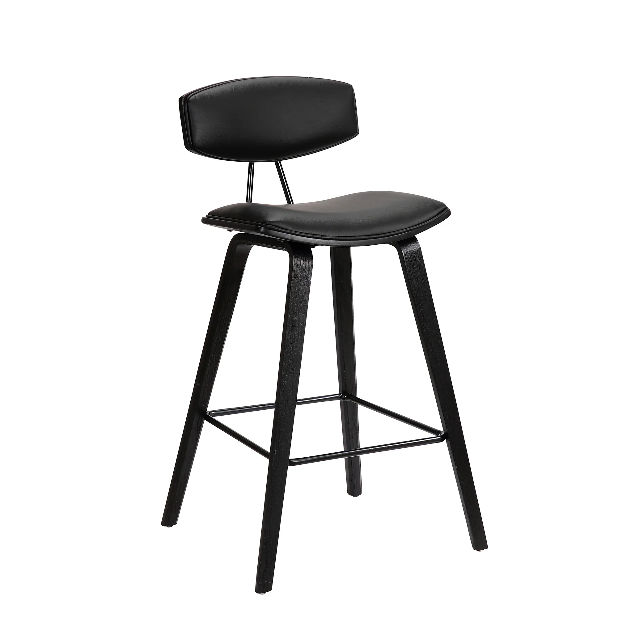 29” Black Faux Leather Mid Century Modern Bar Stool By Homeroots - Image 2
